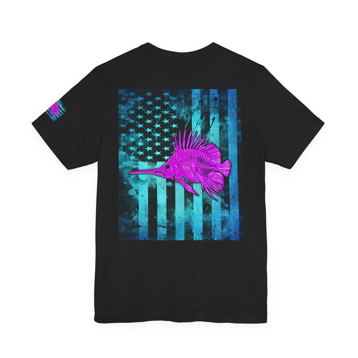 Pink Angler Grunge American Flag Tee, Patriotic USA Shirt, Vintage American Flag