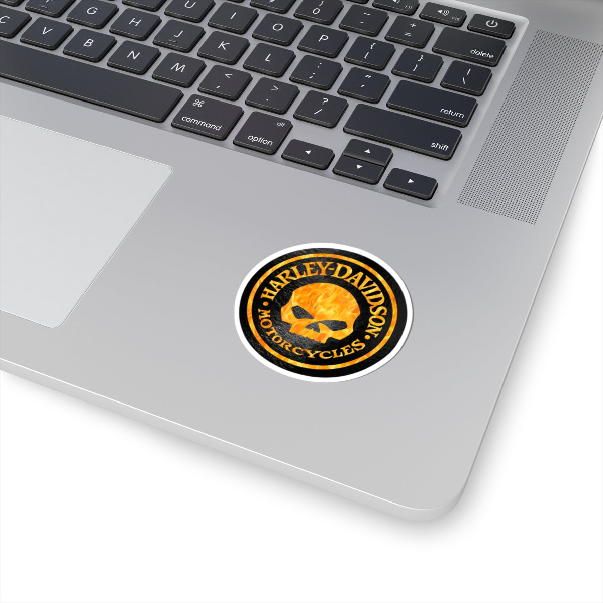 Harley Skull Biker Emblem | Bold Orange Motorcycle Graphic for Decals, Shirts, or Garage Art, ArtKiss-Cut Stickers