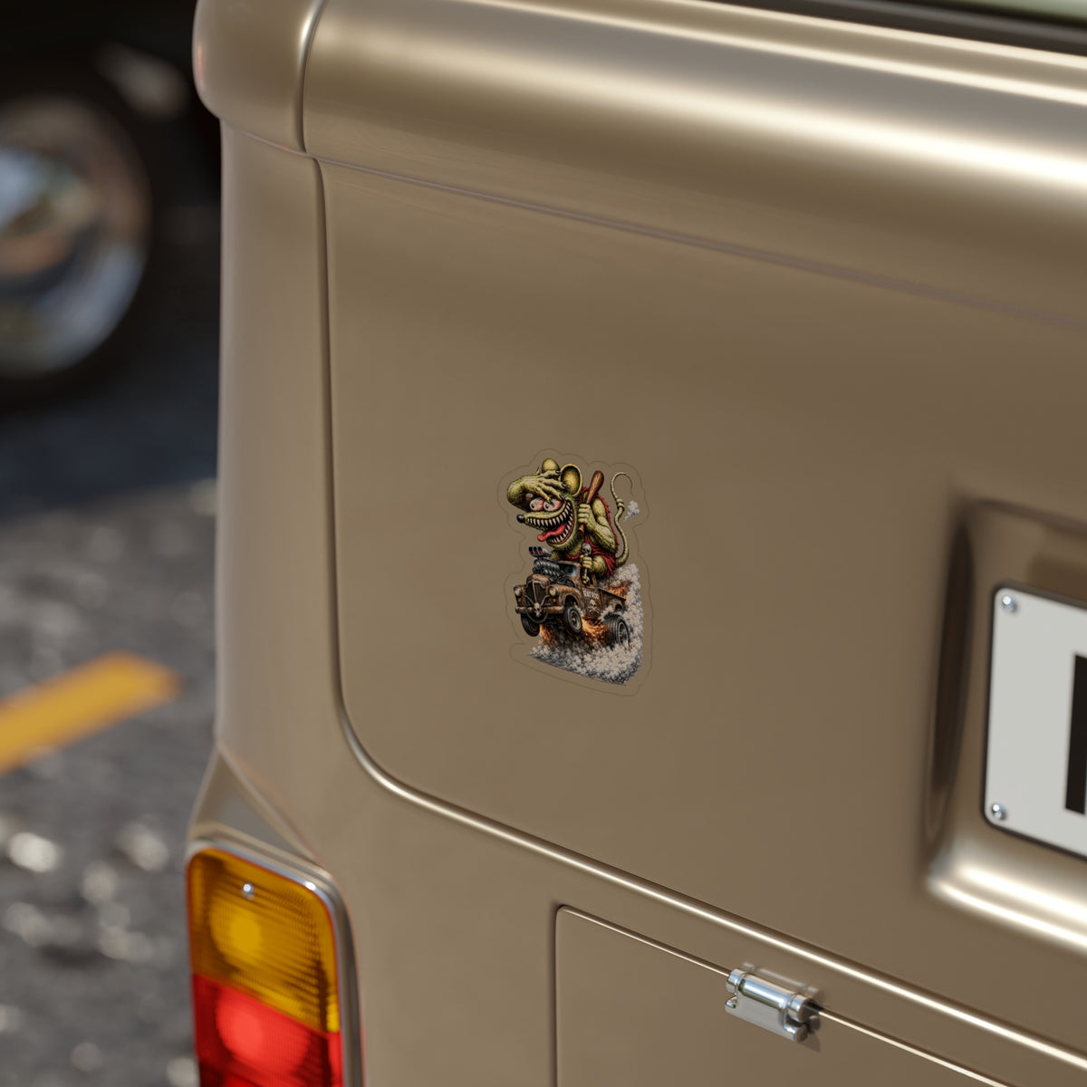 Crazy Rat Rat Rod Sticker | Rusty Vintage Pickup Hot Rod Decal | Monster Burnout Truck Art | Transparent Vinyl Sticker