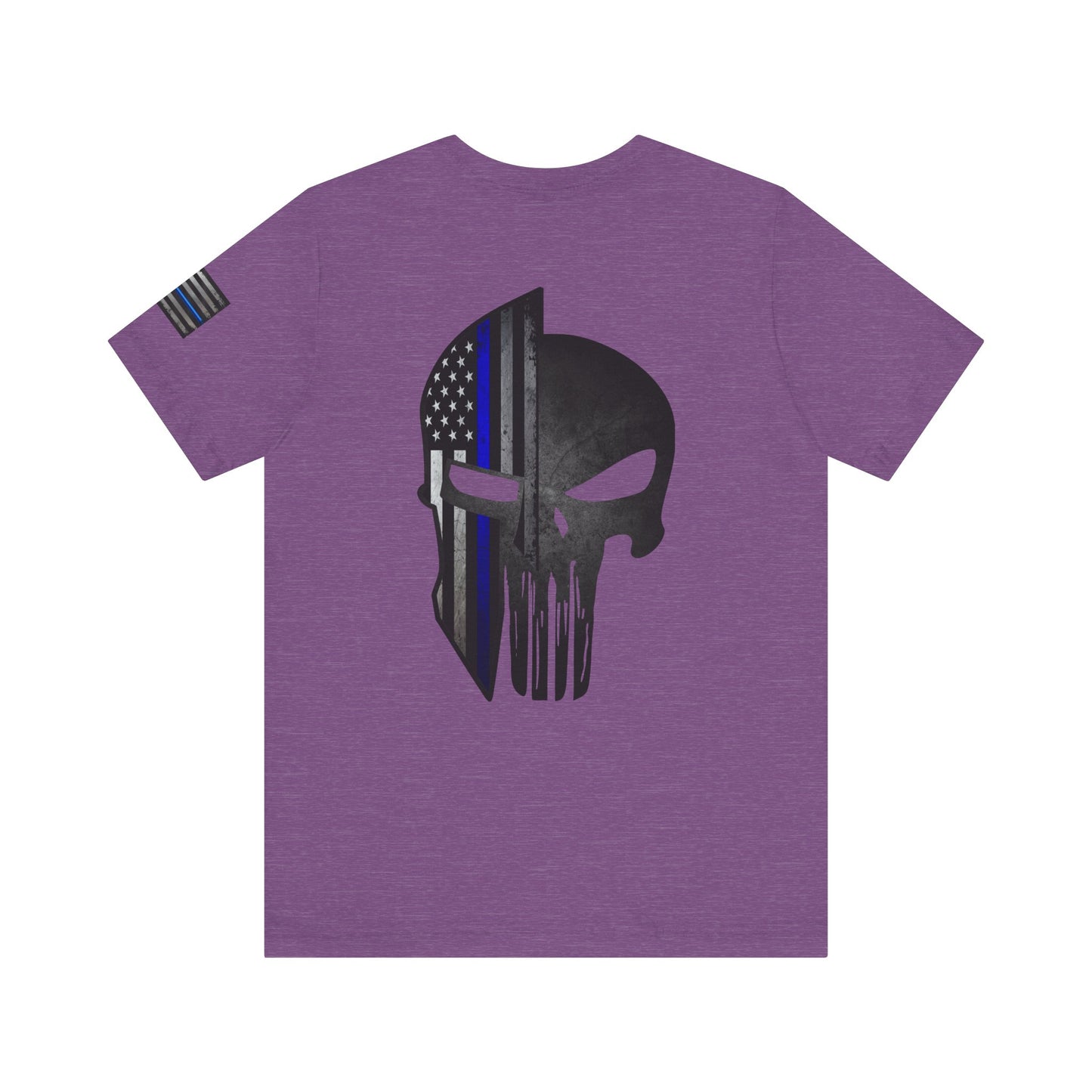 Grunge Stone Spartan Thin Blue Line American Flag T-Shirt – Honor & Valor Police Tribute Tee