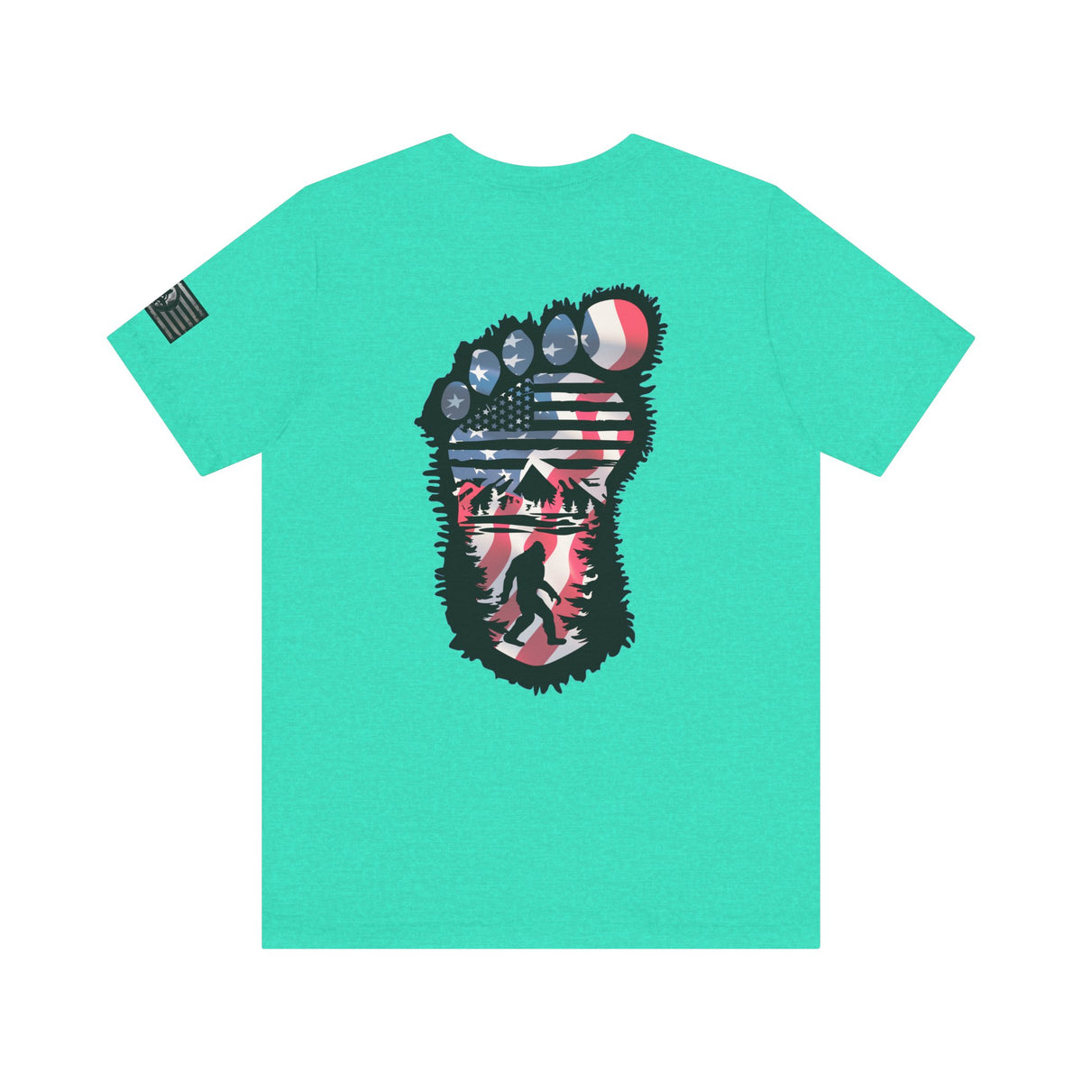 Bigfoot American Flag Adventure-Ready Unisex Tee, Perfect for Campouts, Gifts, Outdoor Wear