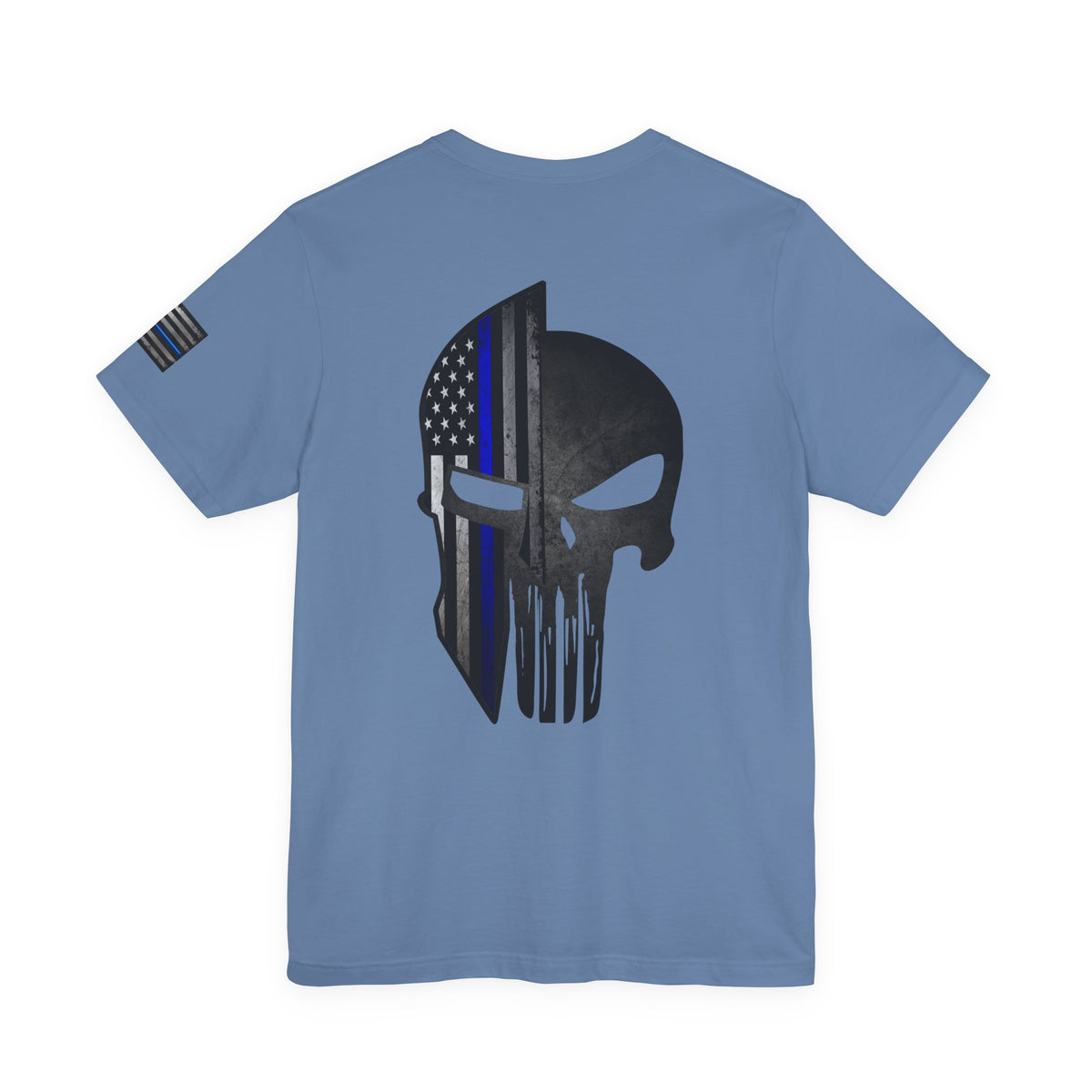 Grunge Stone Spartan Thin Blue Line American Flag T-Shirt – Honor & Valor Police Tribute Tee