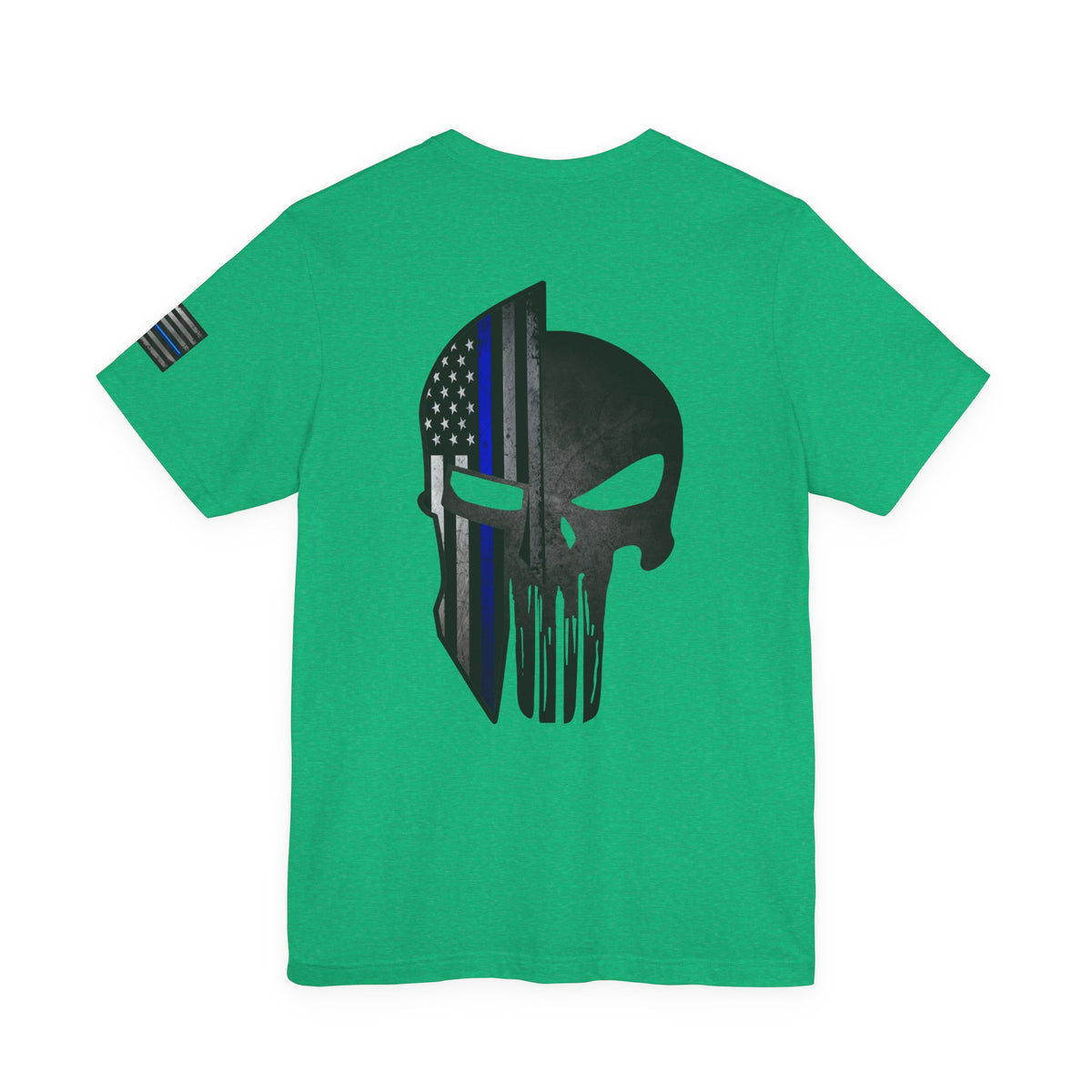 Grunge Stone Spartan Thin Blue Line American Flag T-Shirt – Honor & Valor Police Tribute Tee