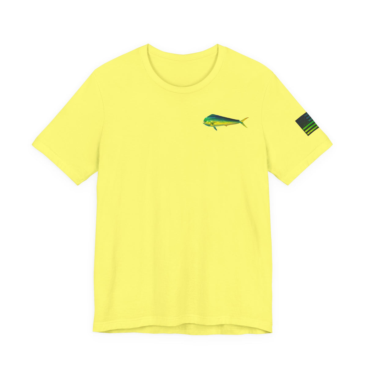 Mahi Mahi Sunglass Badge Tee – White Distressed Flag Fishing Shirt