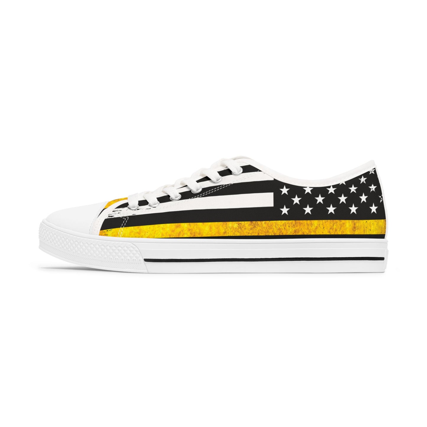 Thin Yellow Line American Flag Low Top Sneakers – 911 Dispatcher Shoes for Women, Casual Canvas Streetwear