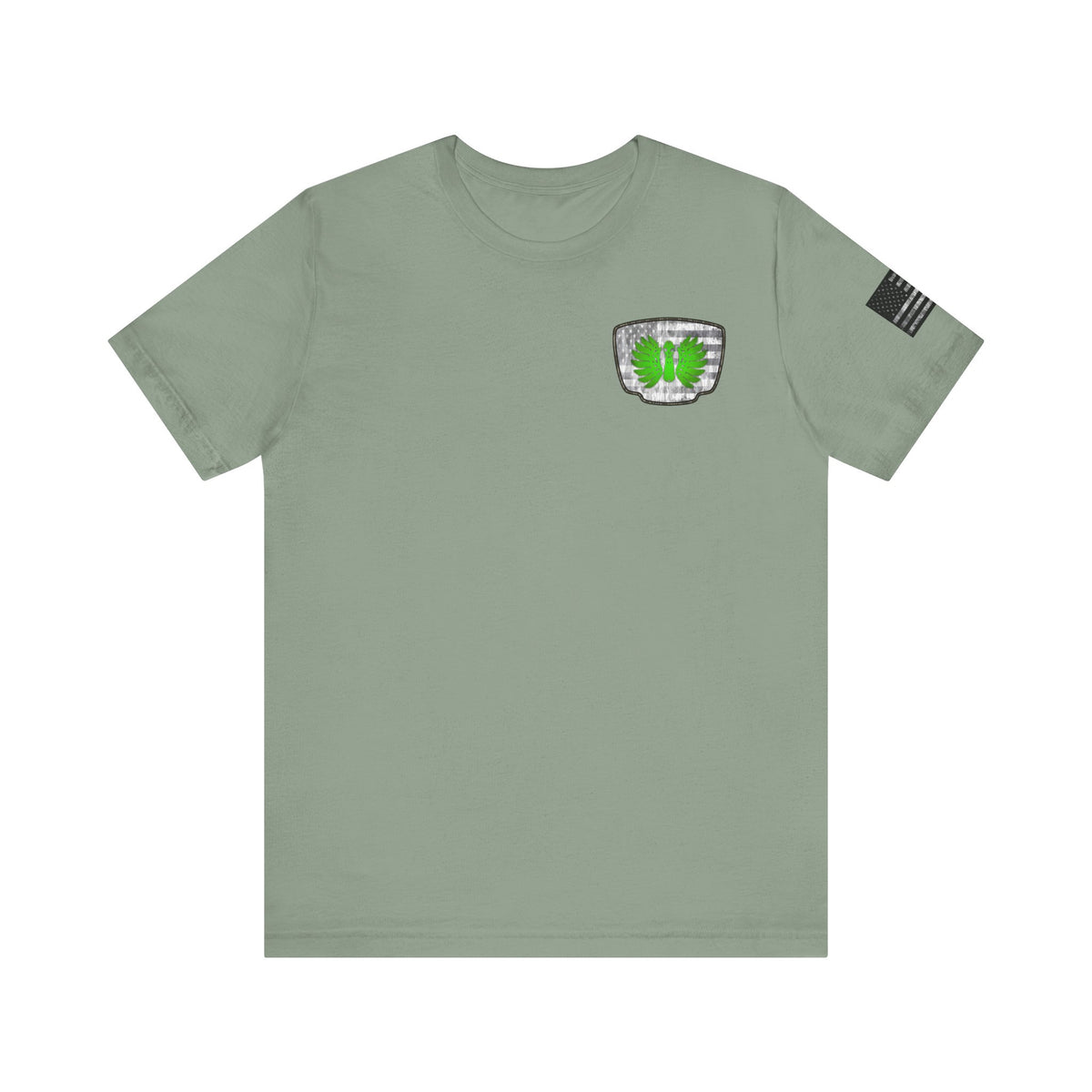 Duck Skull Hunting Badge T-Shirt – Mossy Camo Print, Crossed Guns & Duck Skull Graphic