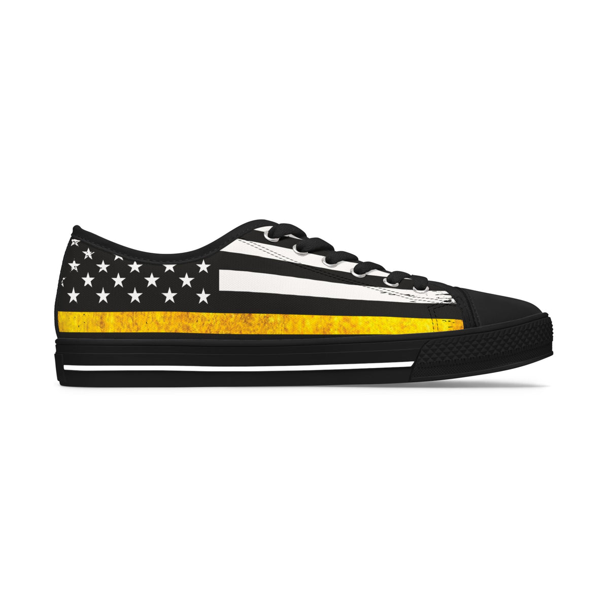 Thin Yellow Line American Flag Low Top Sneakers – 911 Dispatcher Shoes for Women, Casual Canvas Streetwear