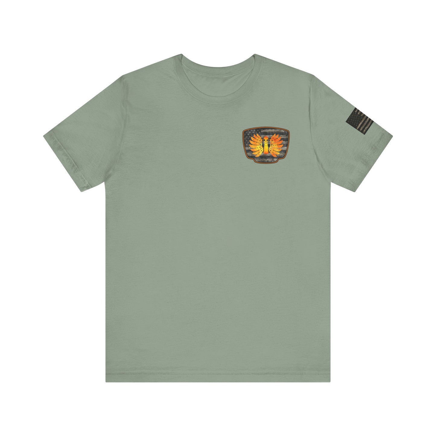 Duck Hunt Badge T-Shirt – Mossy Camo Print, Crossed Guns & Duck Skull Graphic