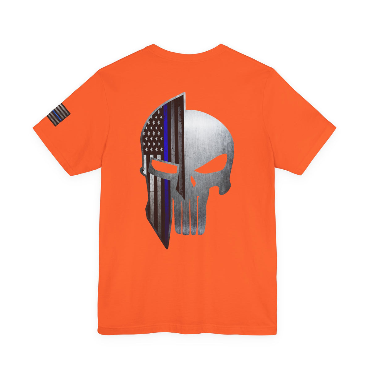 Grunge Metal Spartan Thin Blue Line American Flag T-Shirt – Honor & Valor Police Tribute Tee
