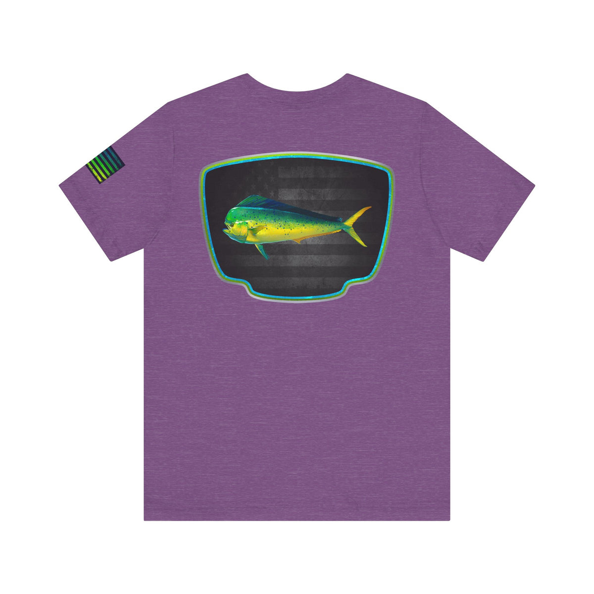 Mahi Mahi Badge Tee with Blackout Flag – Patriotic Saltwater Fishing Shirt
