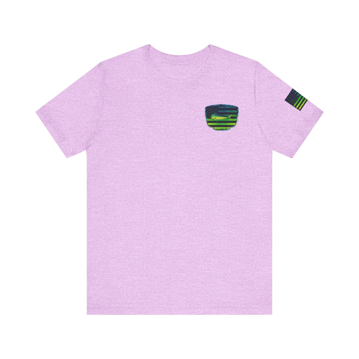 Patriotic Mahi Mahi Flag Tee – Grunge Fishing Badge Shirt for Outdoor Lovers