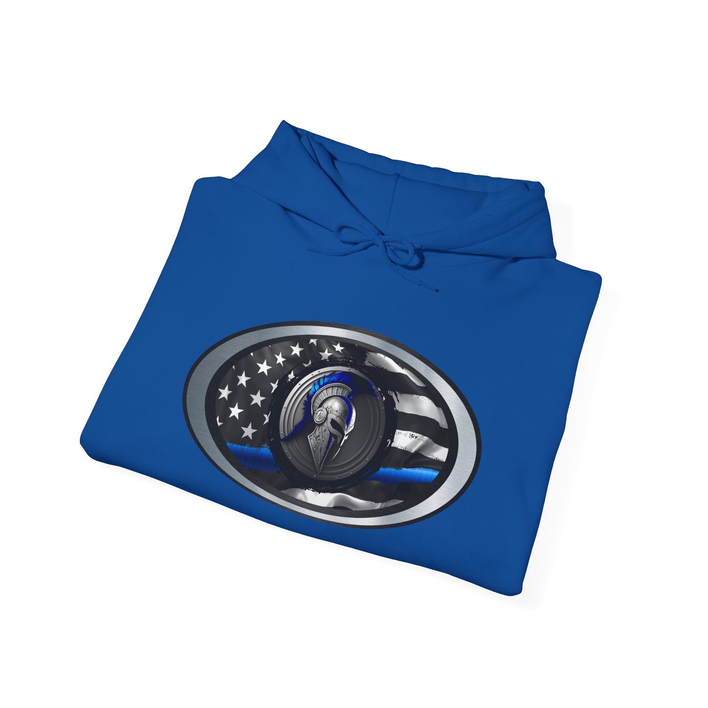 Spartan Thin Blue Line Flag Hoodie – Warrior Helmet Patriotic Sweatshirt for Police Supporters