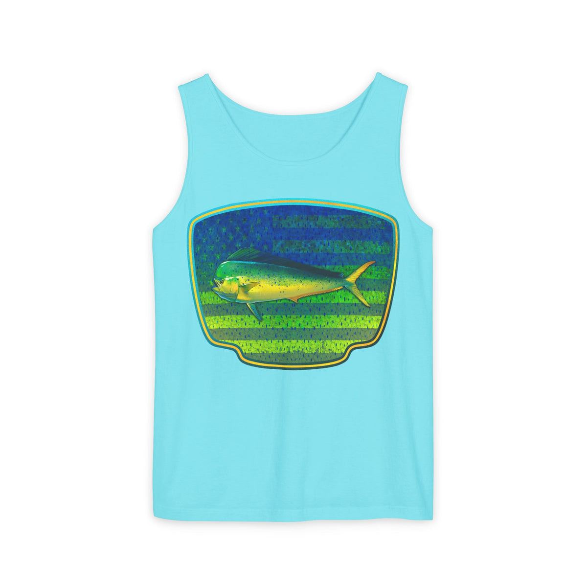 American Mahi Mahi Graphic Tank Top, Summer Apparel, Outdoors Shirt, Fishing Gear, Beachwear, Gifts for Anglers