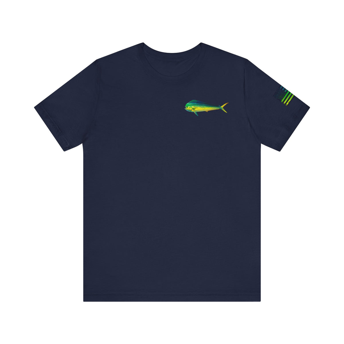 Patriotic Mahi Mahi Flag T-Shirt – Bold Saltwater Fishing Graphic Tee
