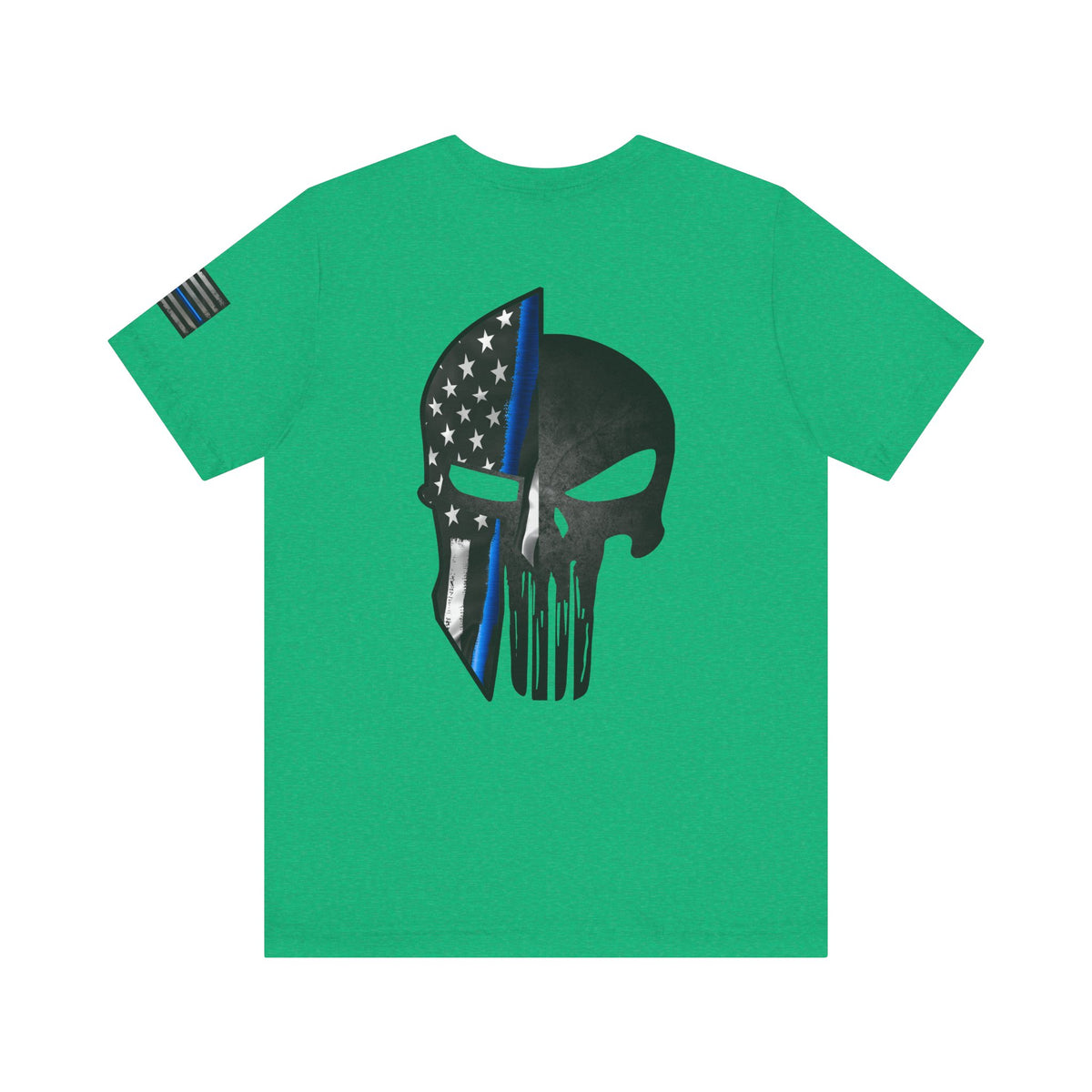 Grunge Spartan Helmet Thin Blue Line American Flag T-Shirt – Honor & Valor Police Tribute Tee