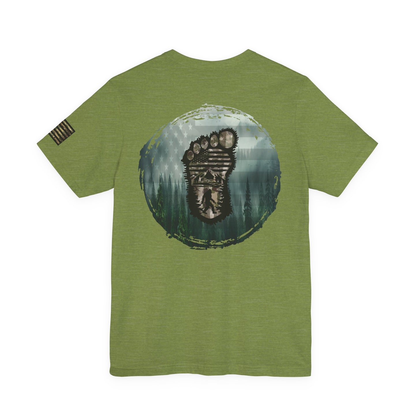 Bigfoot American Flag Camo Tee, Patriotic Sasquatch Shirt, USA Yetti Top, Men's Women's Unisex T-shirt, Cryptid Camouflage