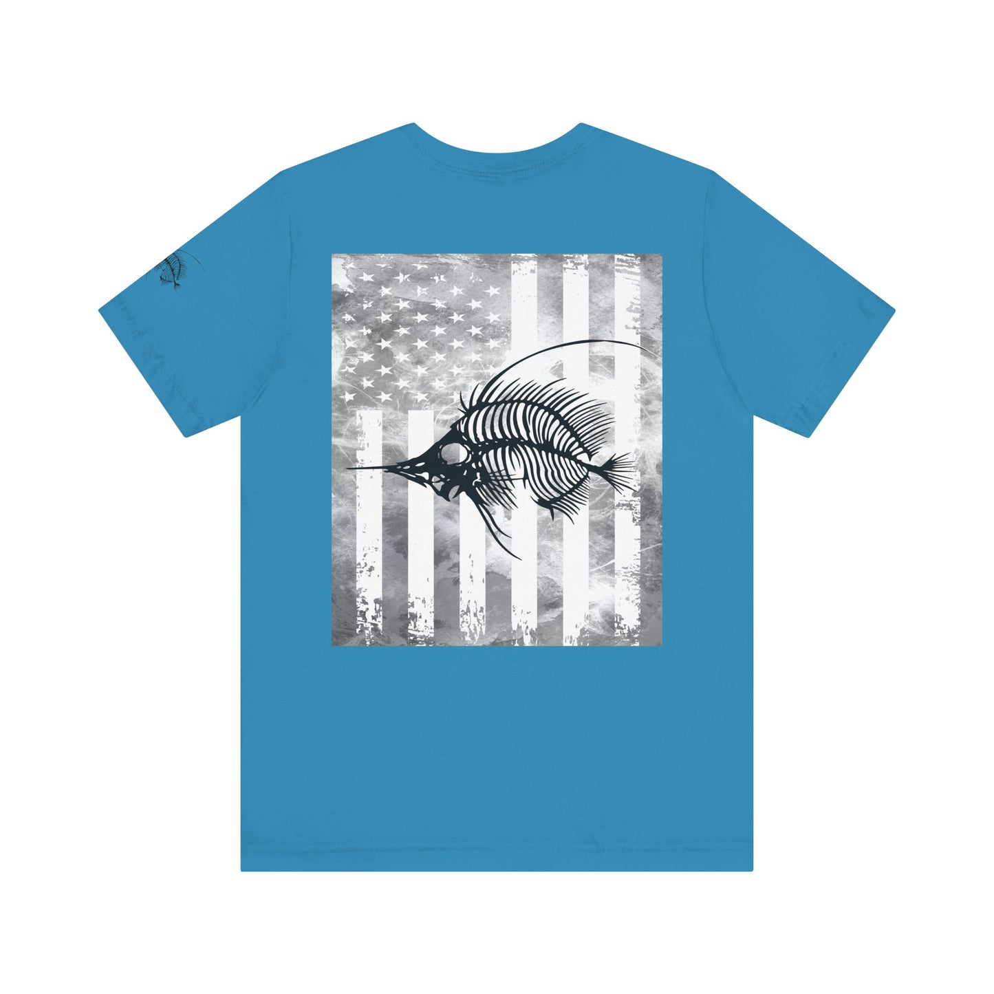Fish Skeleton Grunge American Flag Tee, Patriotic USA Shirt, Vintage American Flag