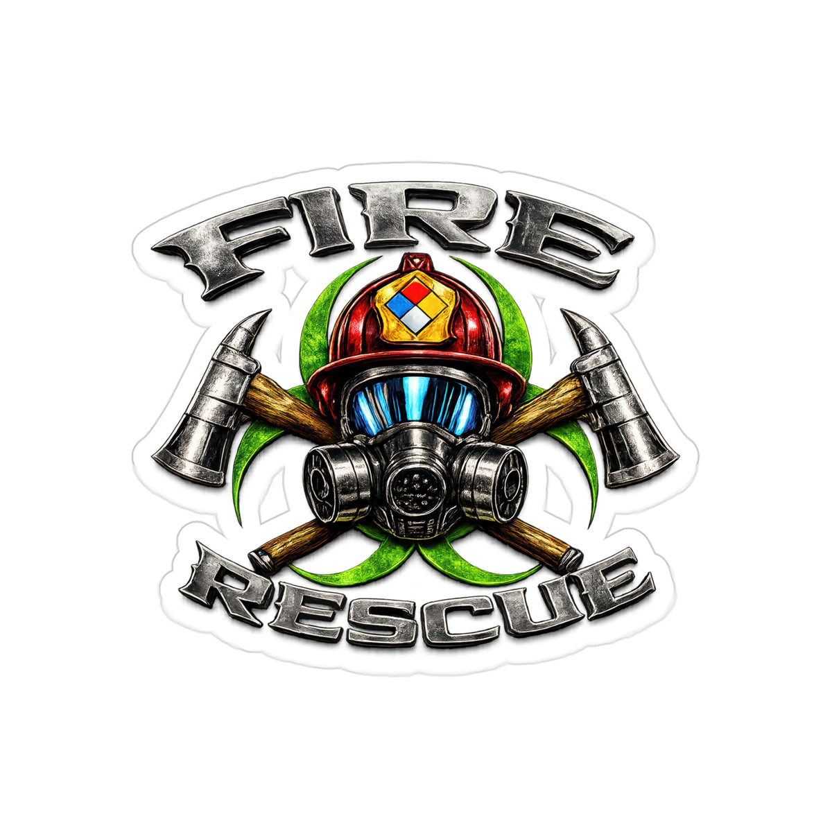 Fire Rescue Sticker | Firefighter Hazmat Helmet Decal | Biohazard Fire Department First Responder Art | Transparent Vinyl Sticker