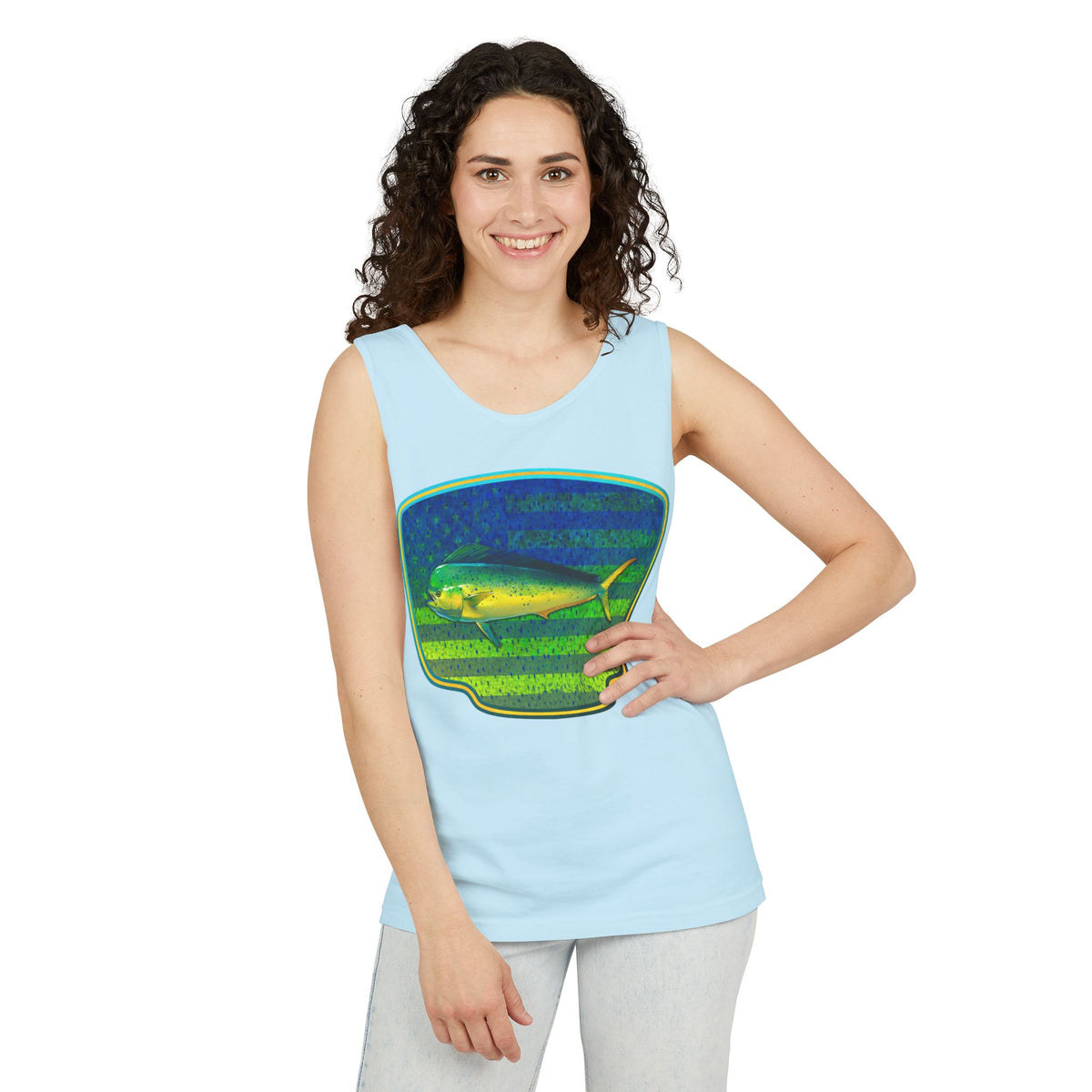 American Mahi Mahi Graphic Tank Top, Summer Apparel, Outdoors Shirt, Fishing Gear, Beachwear, Gifts for Anglers