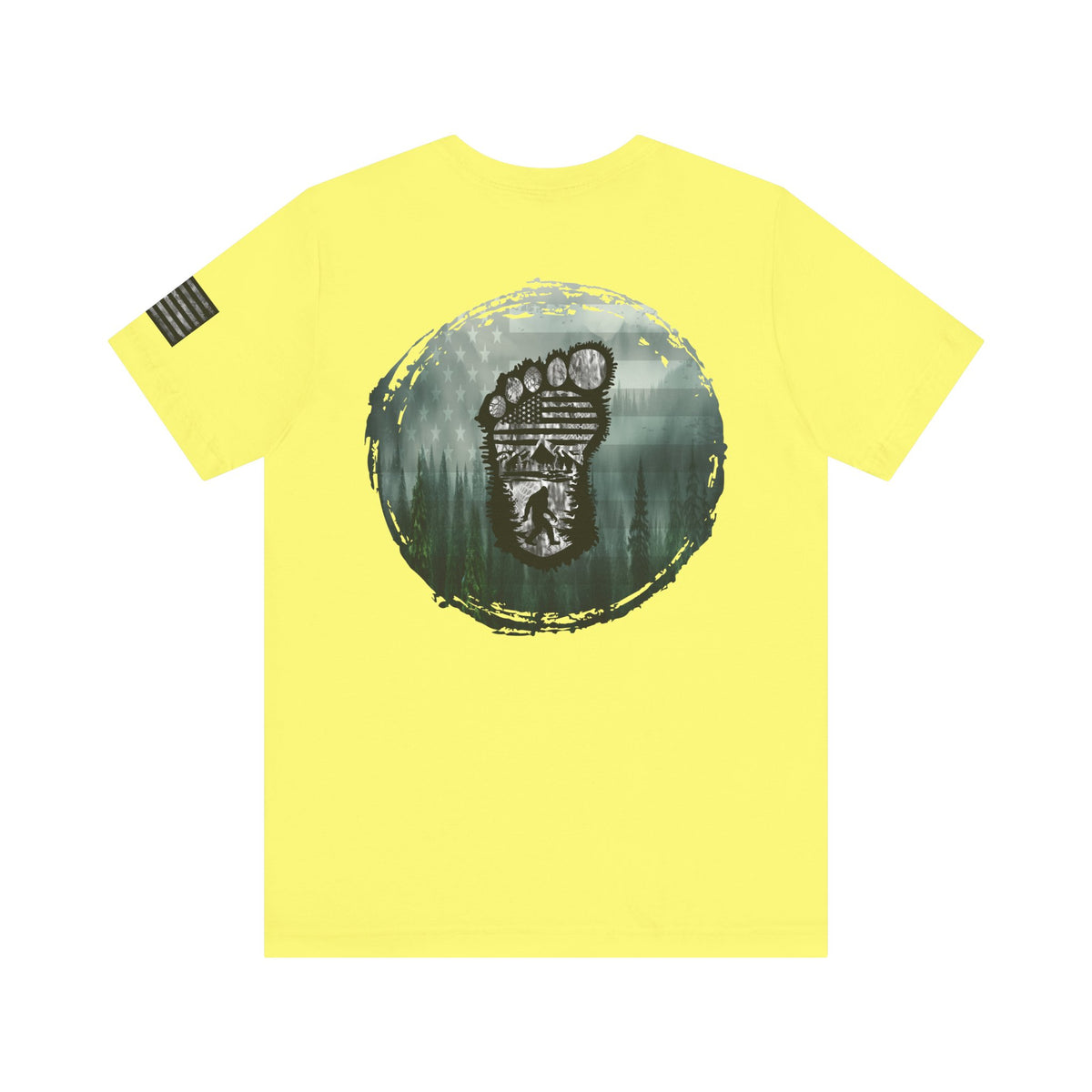 Bigfoot American Flag Camo Tee, Sasquatch Patriotic Shirt, Unisex Graphic Tee, Outdoor Adventure Top, Men's Women's Tee
