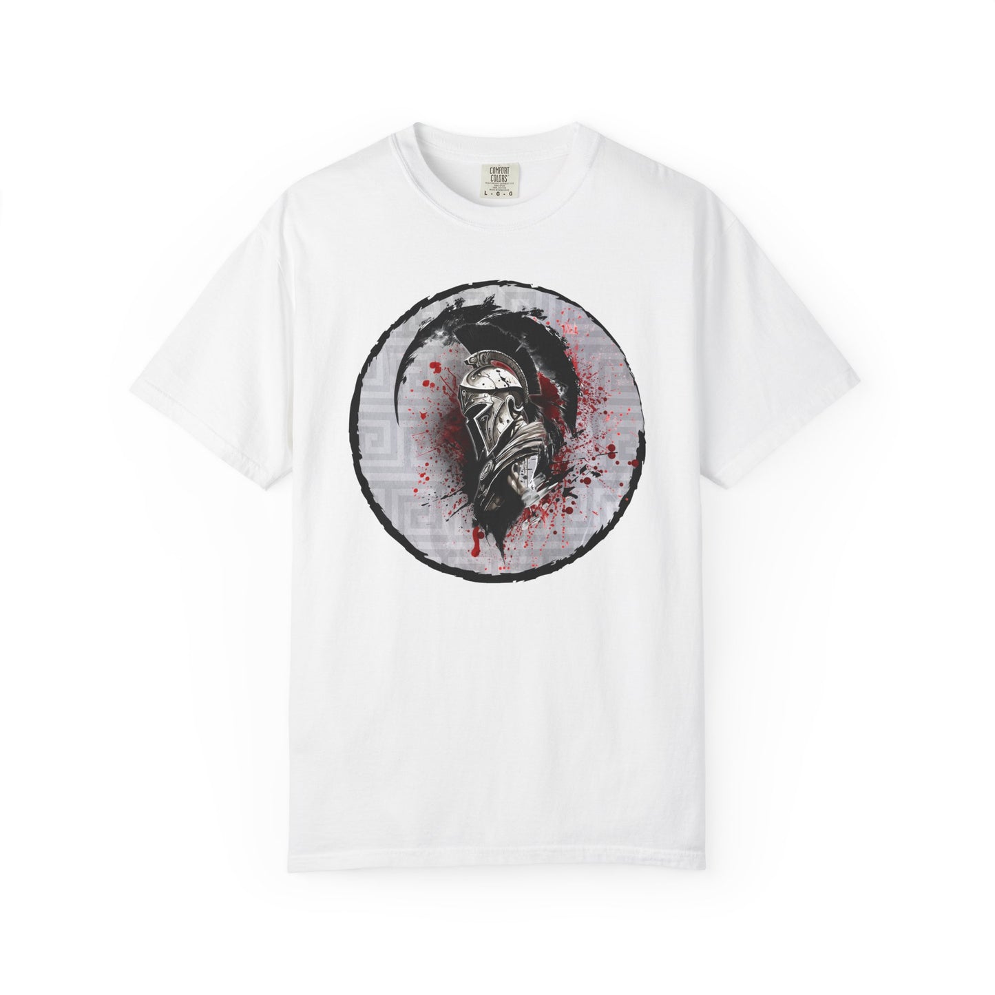 Spartan Warrior T-Shirt – Greek Helmet Circle Design Front & Spear Back | Warrior Graphic Tee