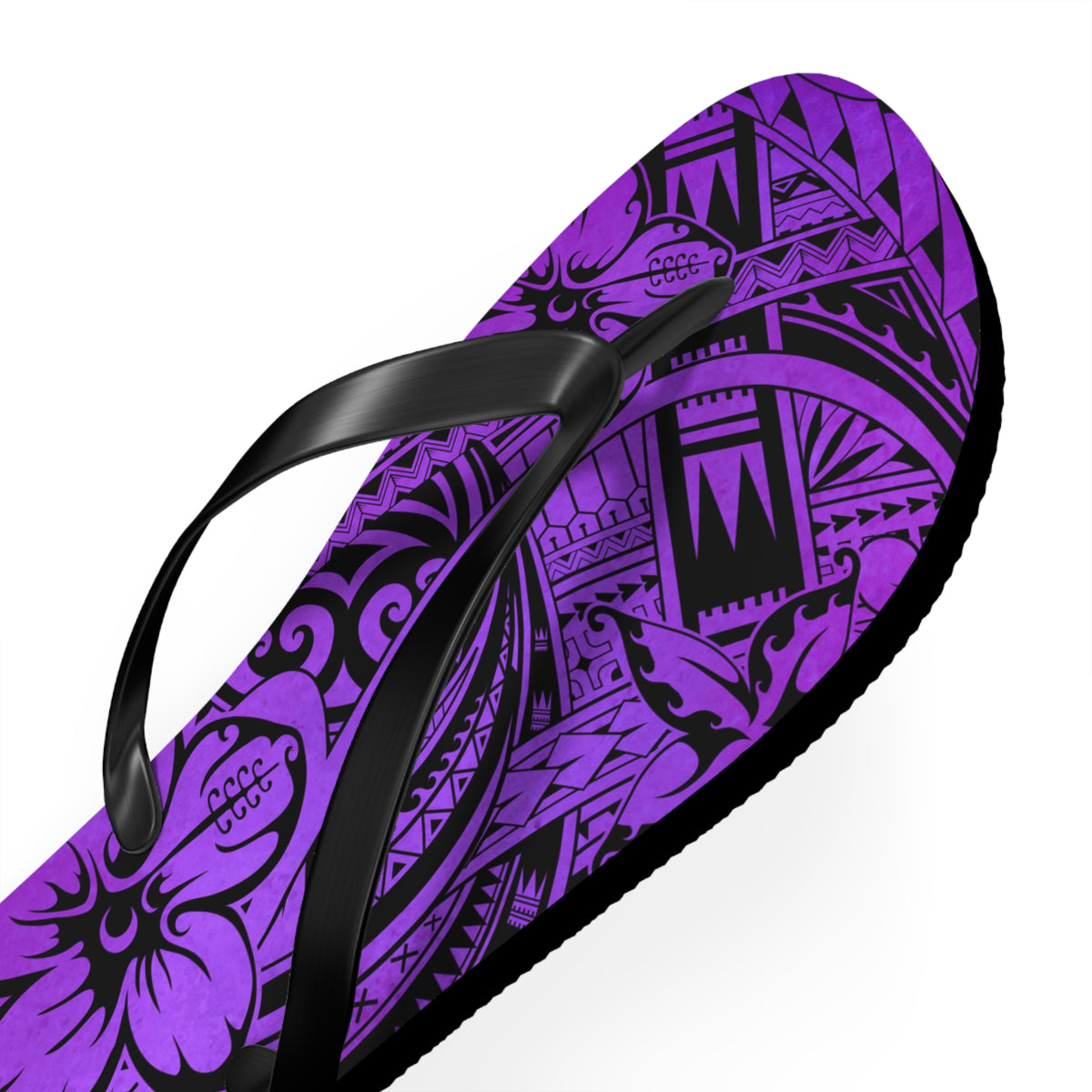 Polynesian Purple Floral Flip Flops, Summer Sandals, Beach Footwear, Vacation Essentials, Casual Footwear