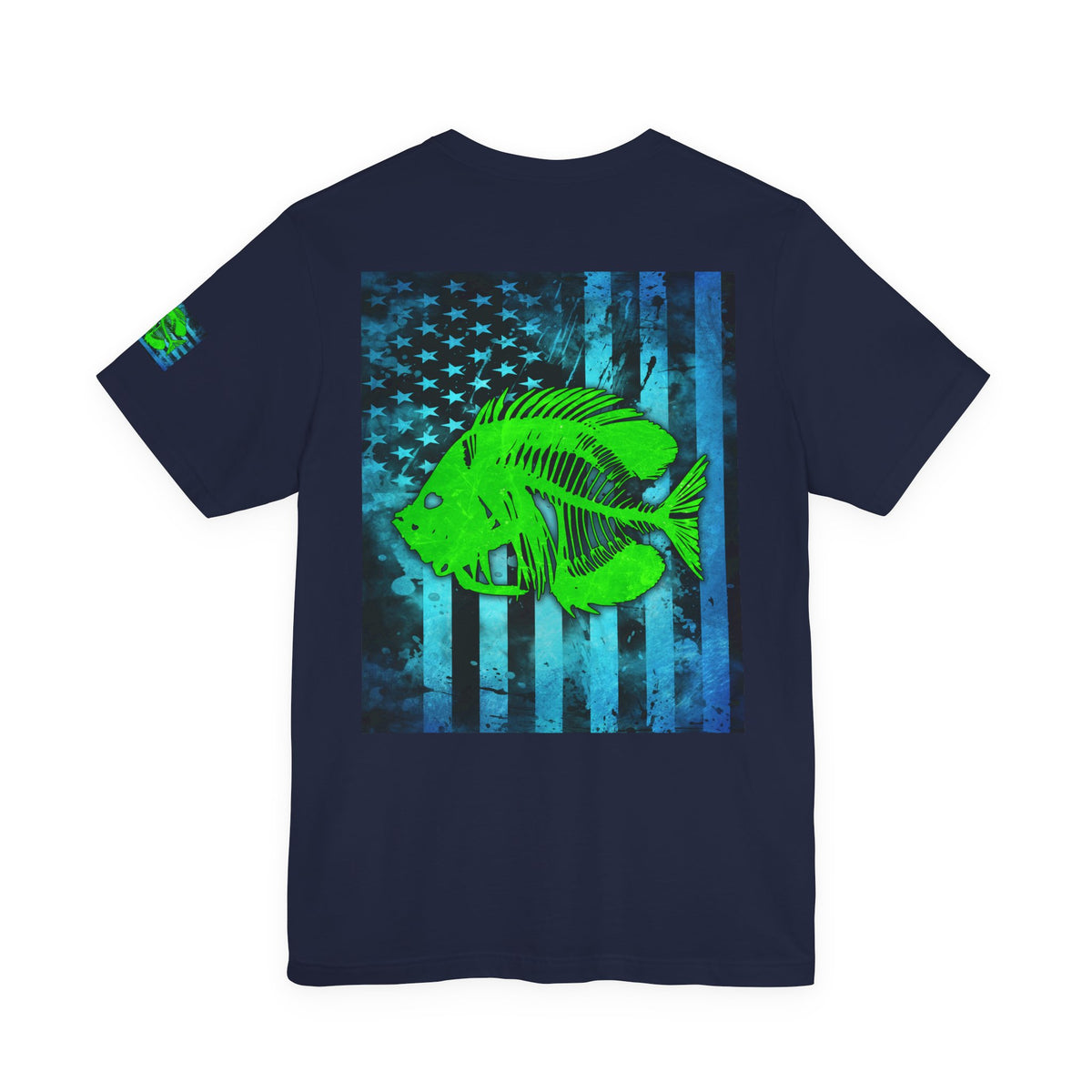 Green Pearch Angler Grunge American Flag Tee, Patriotic USA Shirt, Vintage American Flag