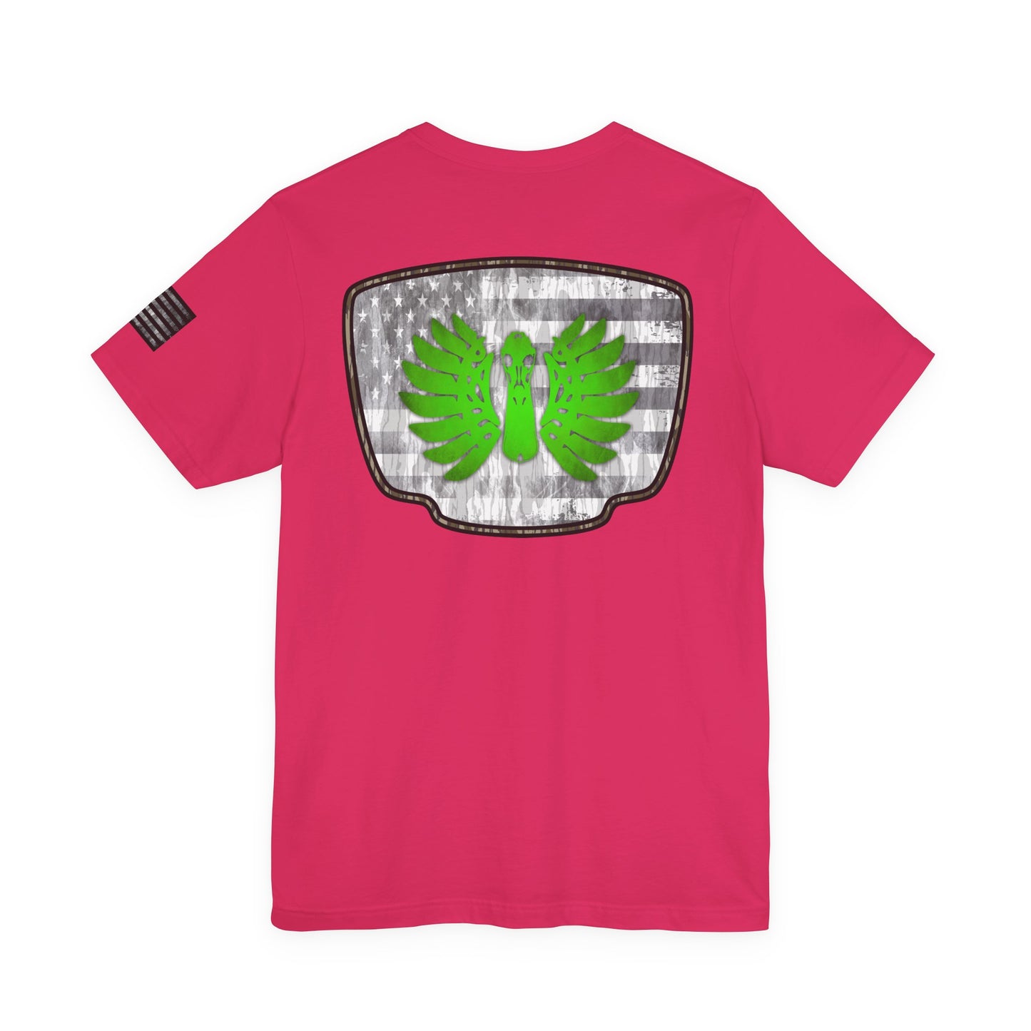 Duck Skull Hunting Badge T-Shirt – Mossy Camo Print, Crossed Guns & Duck Skull Graphic