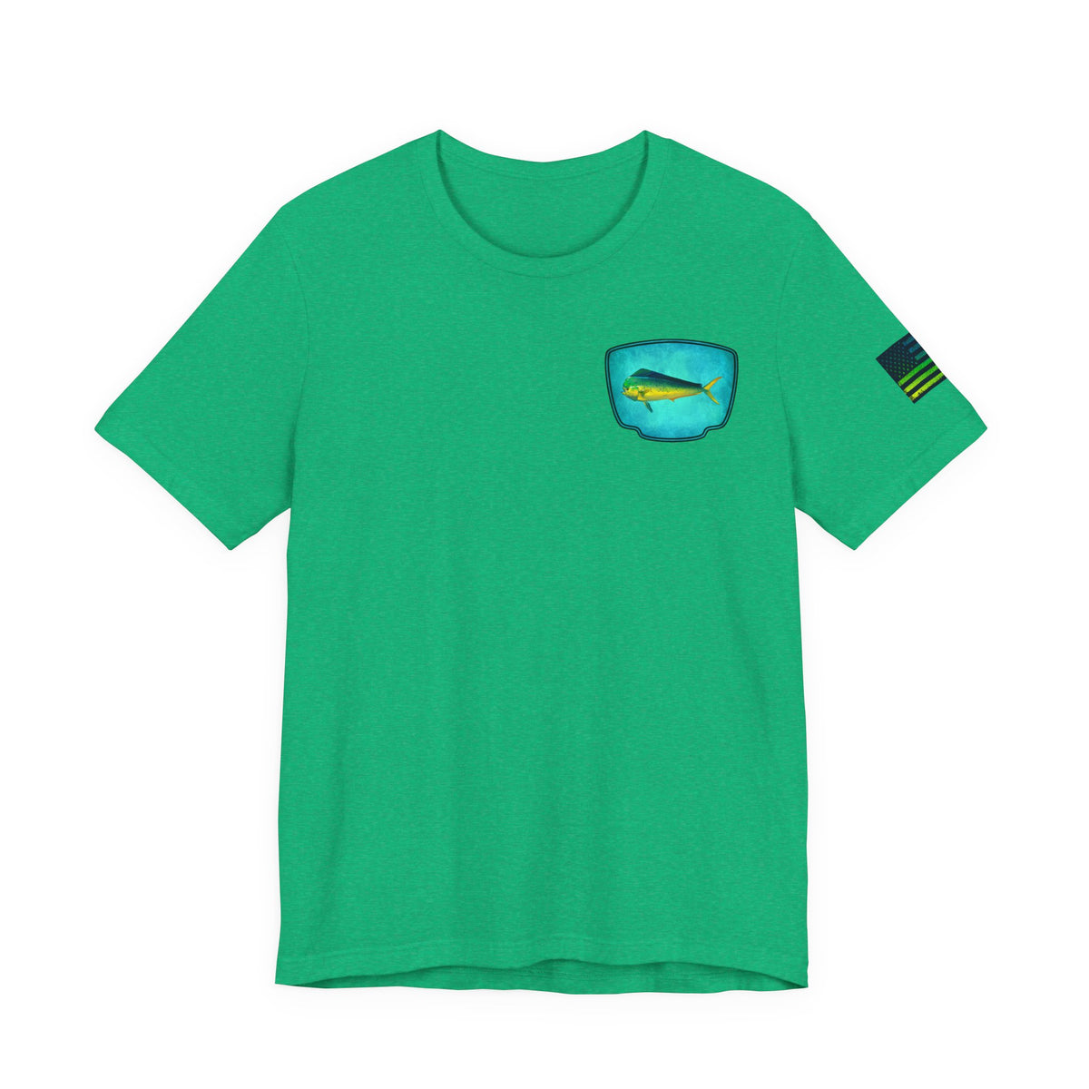 Vibrant Mahi Mahi Badge Tee – Ocean-Inspired Saltwater Fishing Shirt for Men