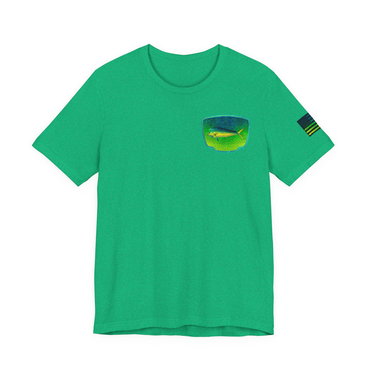 Bright Mahi Mahi Fish Skin Badge Tee – Bold Saltwater Fishing Shirt for Ocean Lovers