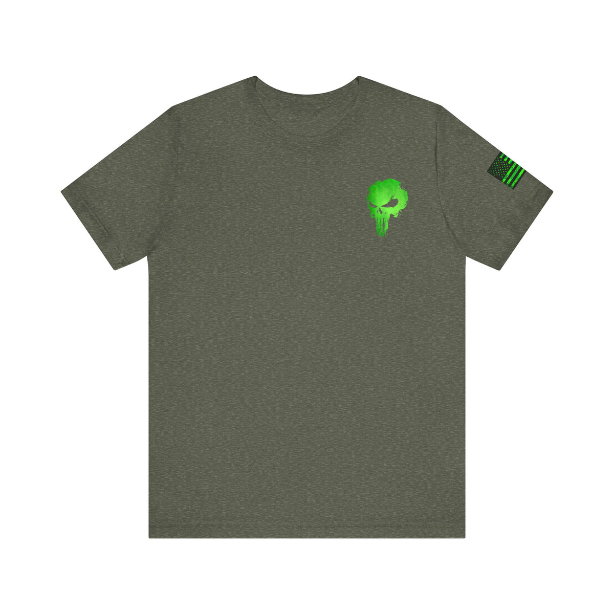 Green Punisher Skull with Hex Camo – Tactical Military Style Grunge Tee