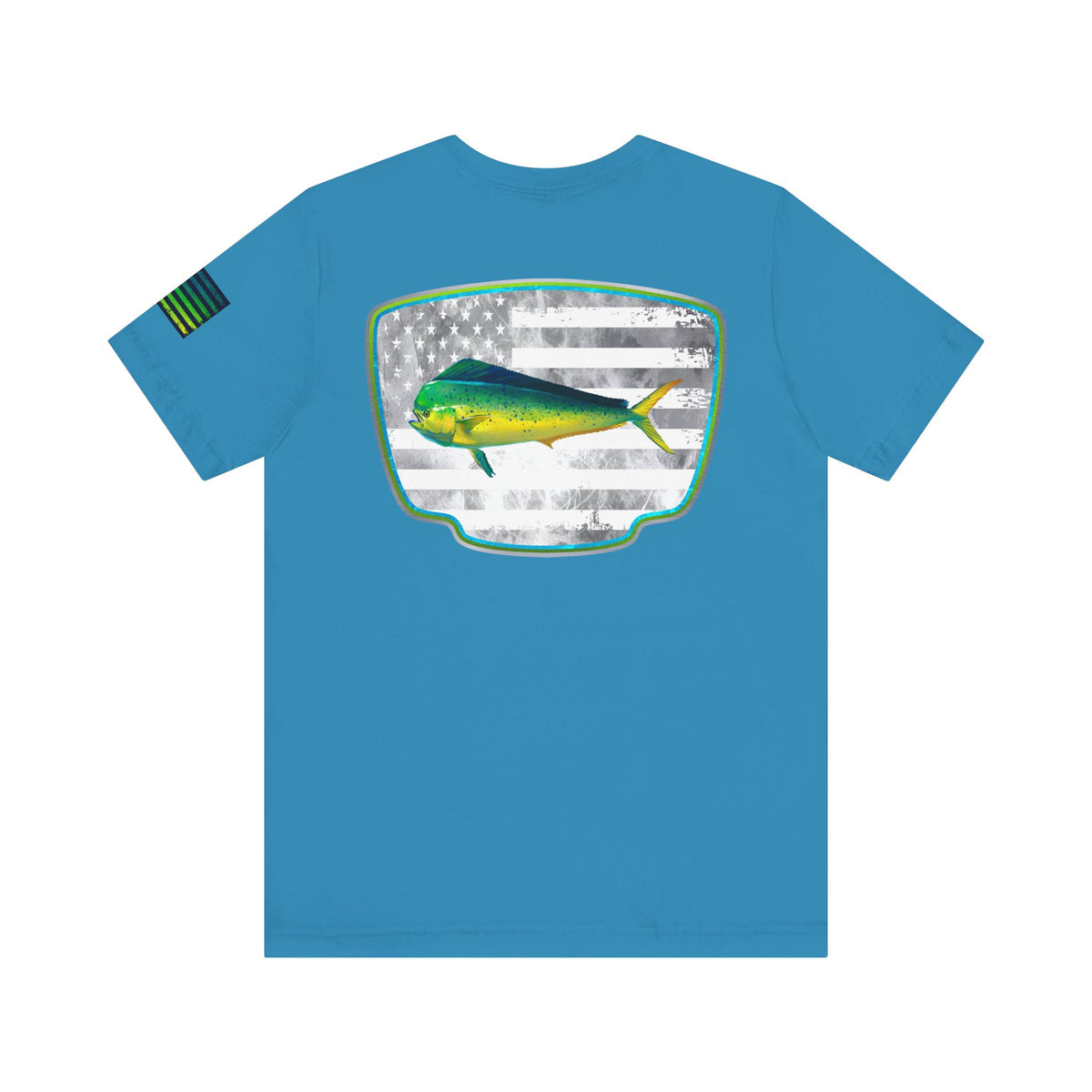 Mahi Mahi Sunglass Badge Tee – White Distressed Flag Fishing Shirt