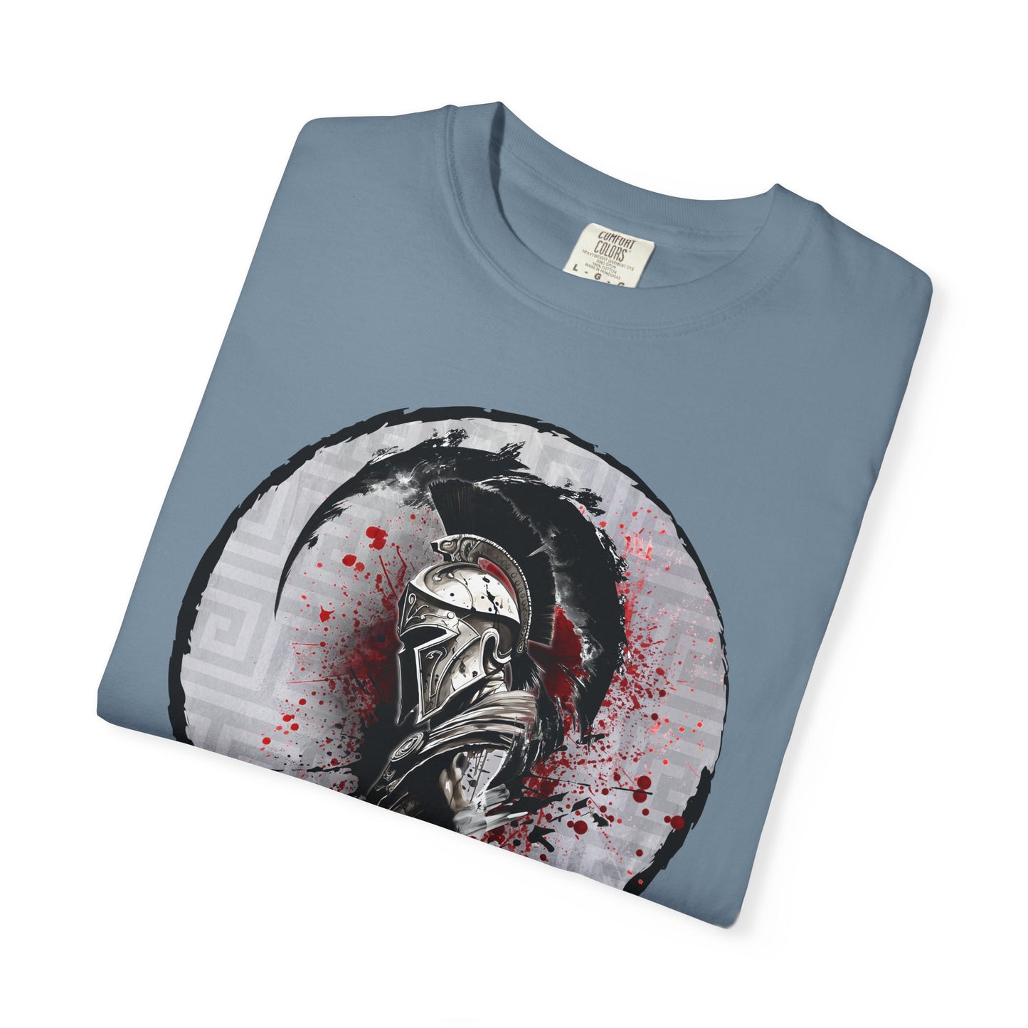 Spartan Warrior T-Shirt – Greek Helmet Circle Design Front & Spear Back | Warrior Graphic Tee