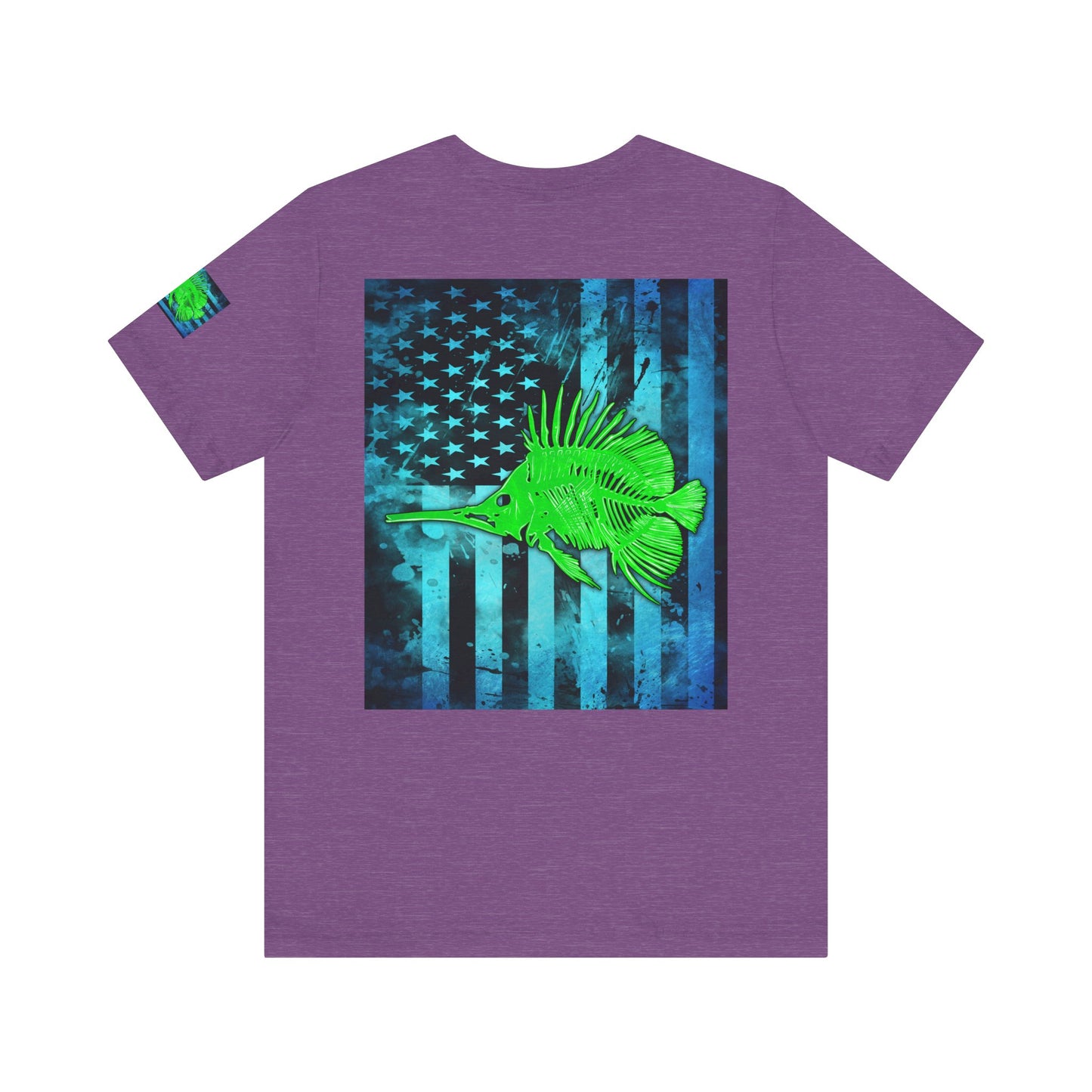 Green Fish Grunge American Flag Tee, Patriotic USA Shirt, Vintage American Flag