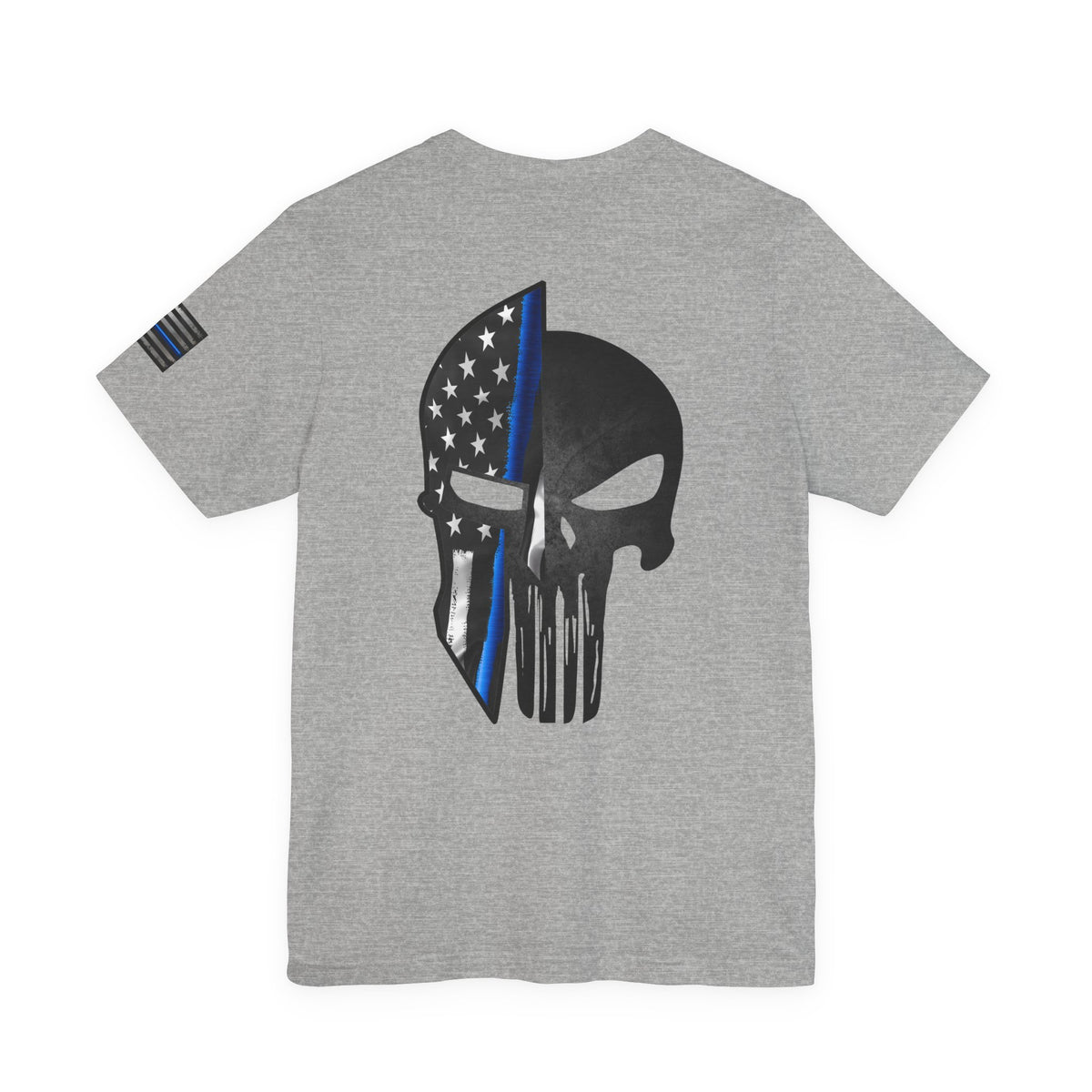 Grunge Spartan Helmet Thin Blue Line American Flag T-Shirt – Honor & Valor Police Tribute Tee