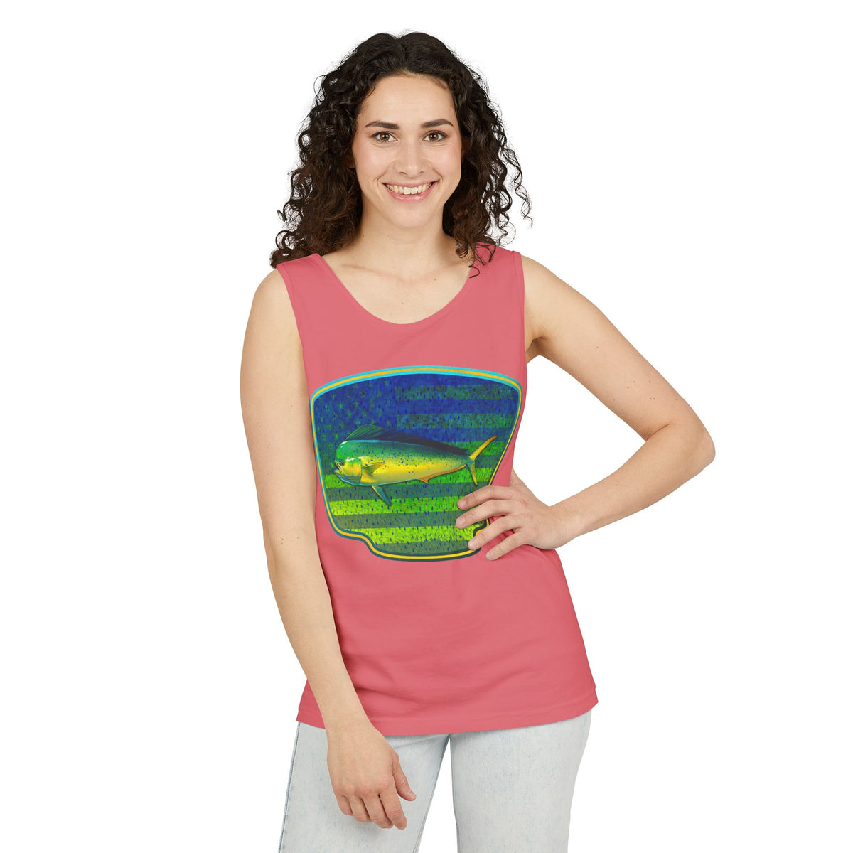American Mahi Mahi Graphic Tank Top, Summer Apparel, Outdoors Shirt, Fishing Gear, Beachwear, Gifts for Anglers