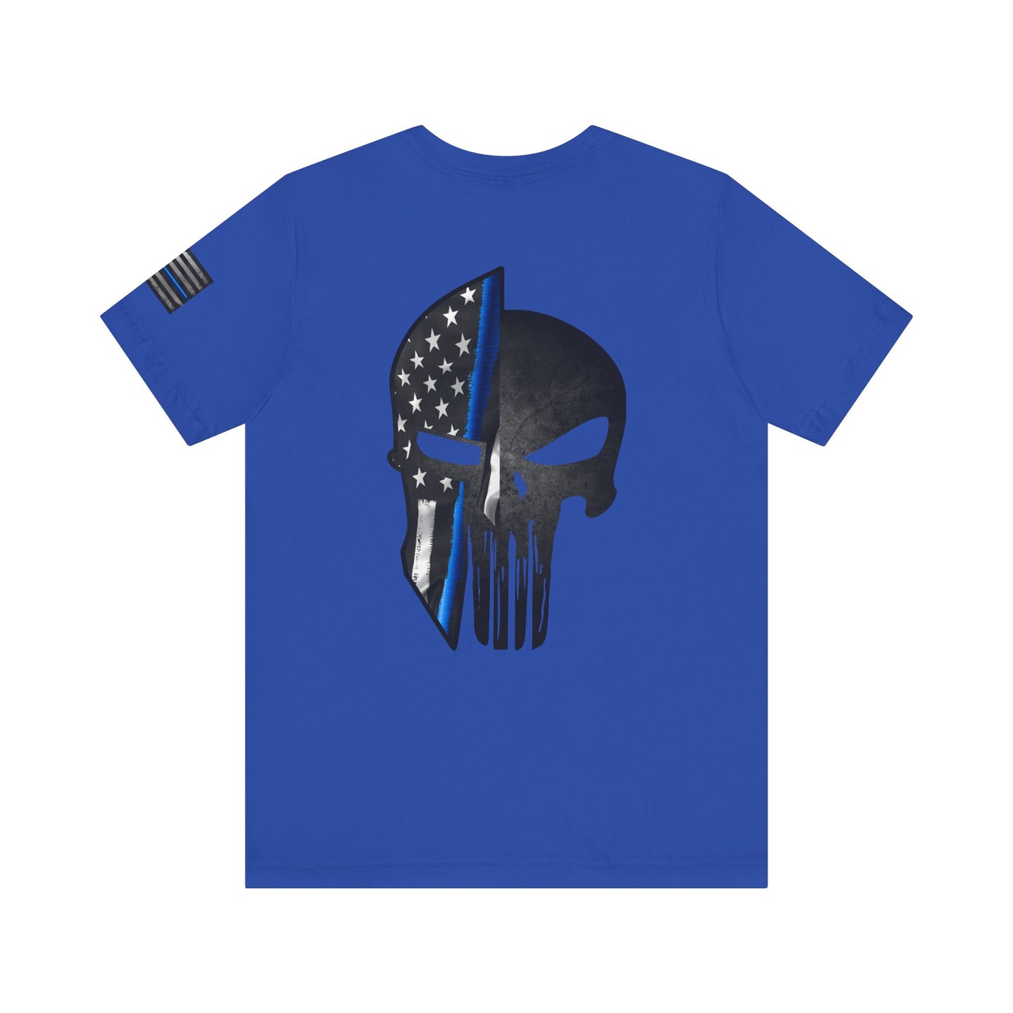 Grunge Spartan Helmet Thin Blue Line American Flag T-Shirt – Honor & Valor Police Tribute Tee