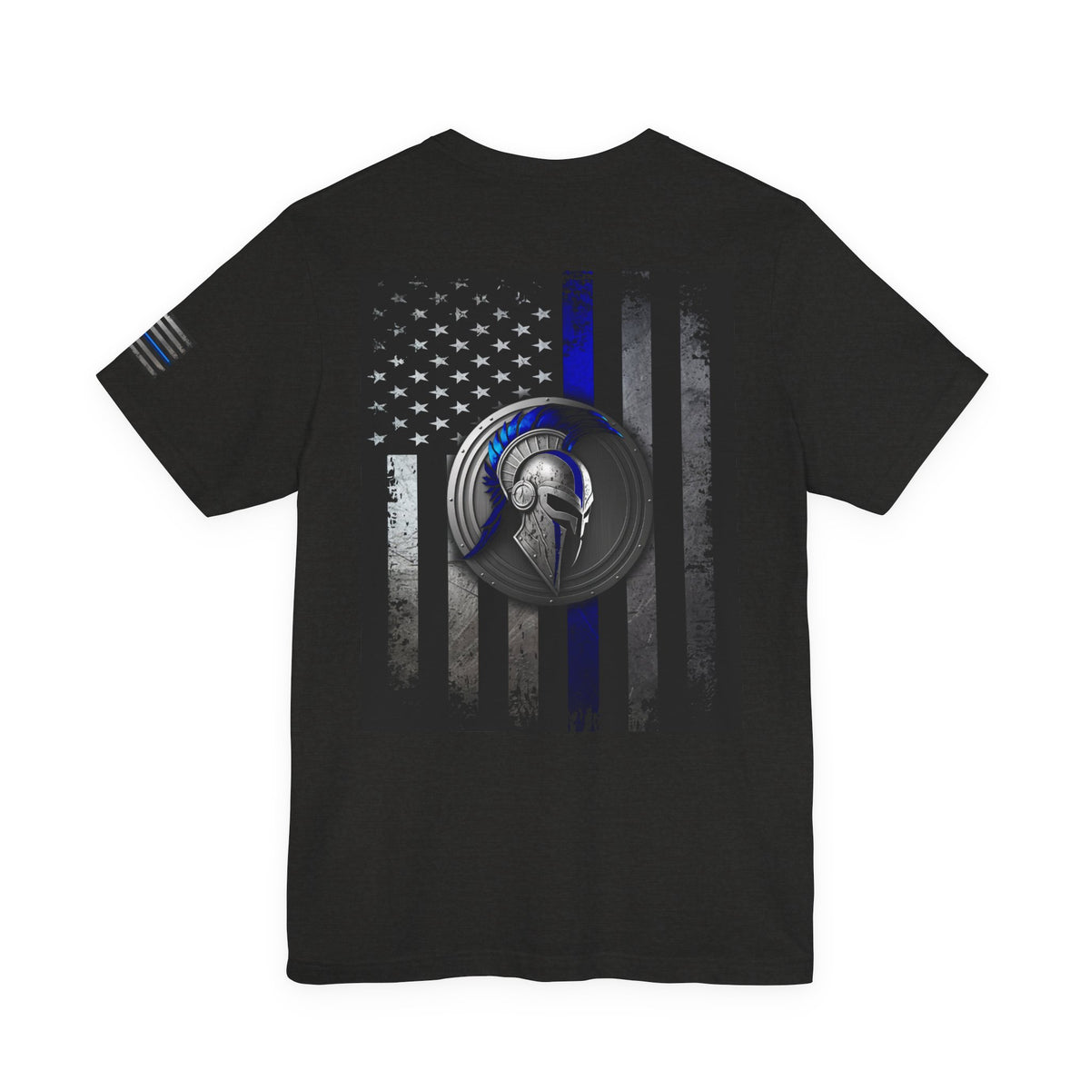 Spartan Helmet Flag Shirt – Thin Blue Line American Patriotic Tee for Law Enforcement Support