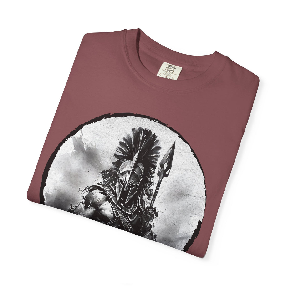 Spartan Warrior T-Shirt – Greek Helmet Circle Design Front & Spear Back | Warrior Graphic Tee