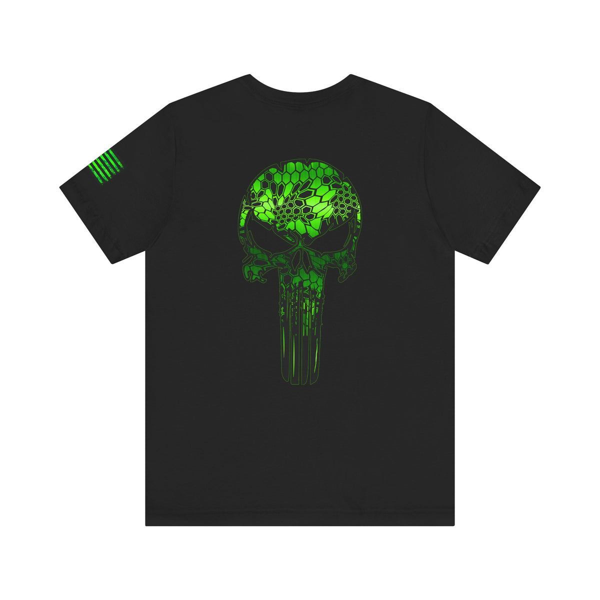 Green Punisher Skull with Hex Camo – Tactical Military Style Grunge Tee