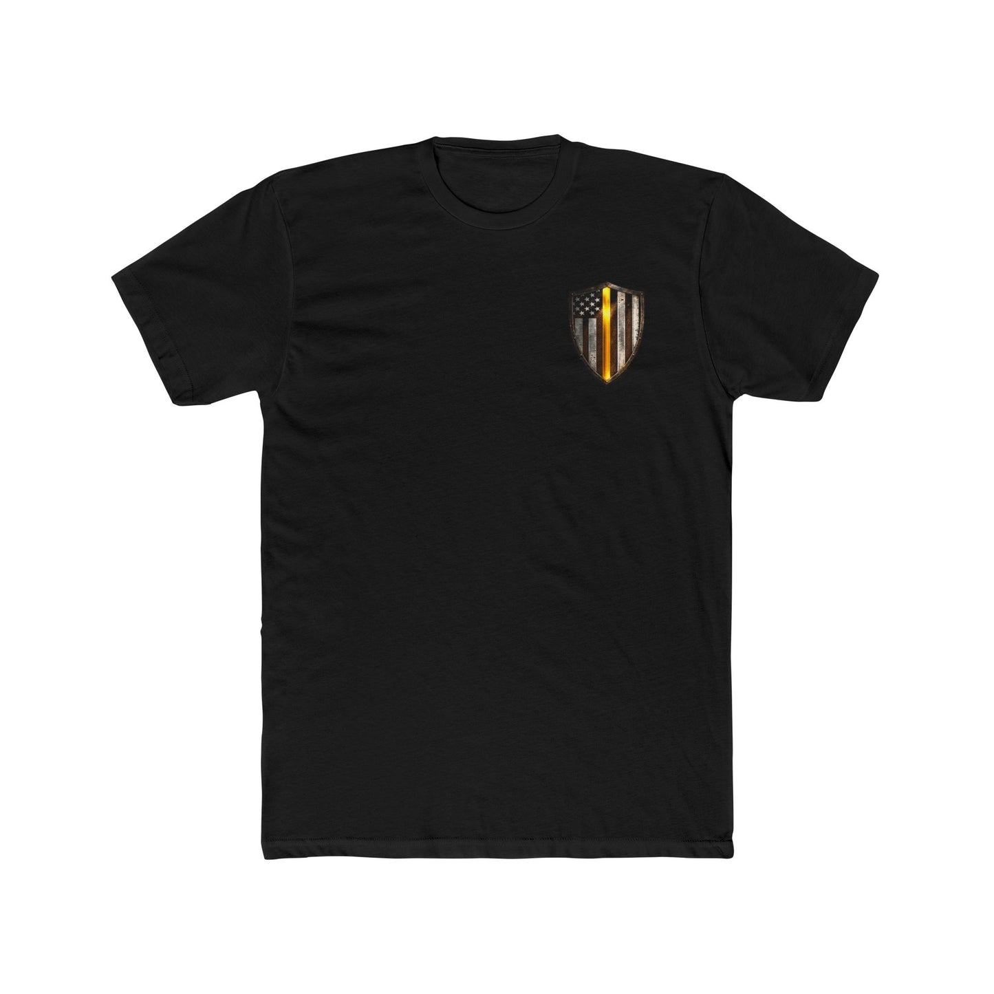 Thin Yellow Line Skull Tee — American Flag Shield & Back Skull Graphic
