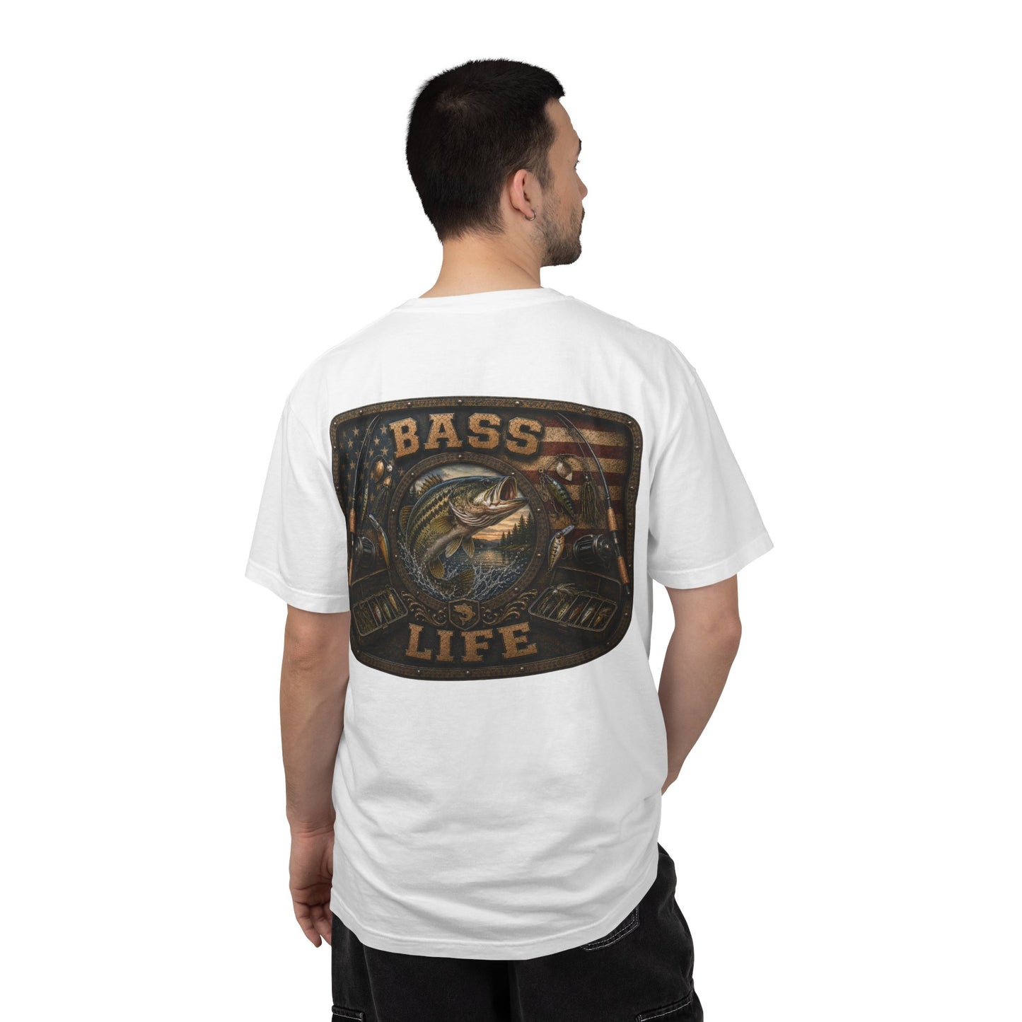 Bass Life T-Shirt — Retro American Flag Bass Fishing Tee