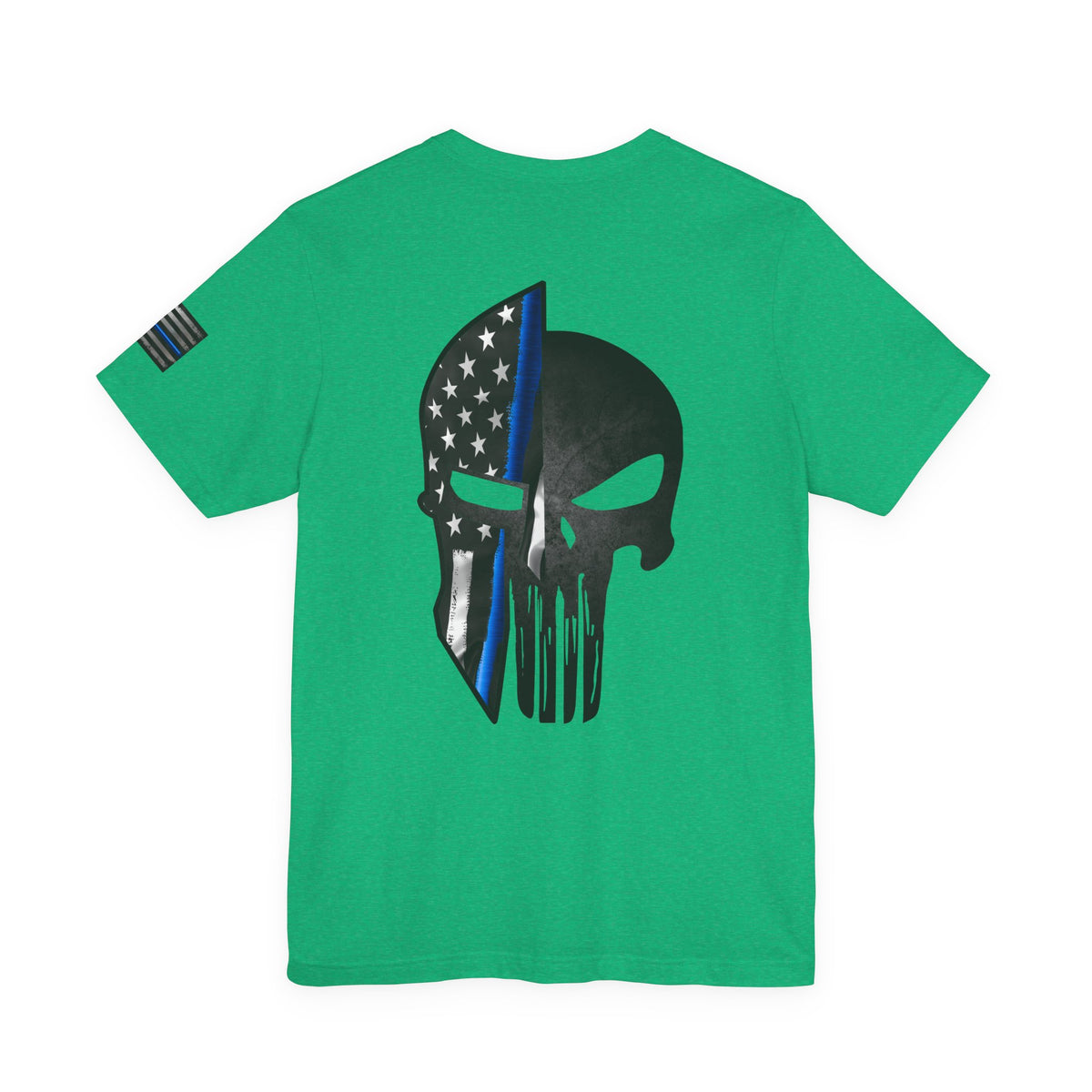 Grunge Spartan Helmet Thin Blue Line American Flag T-Shirt – Honor & Valor Police Tribute Tee