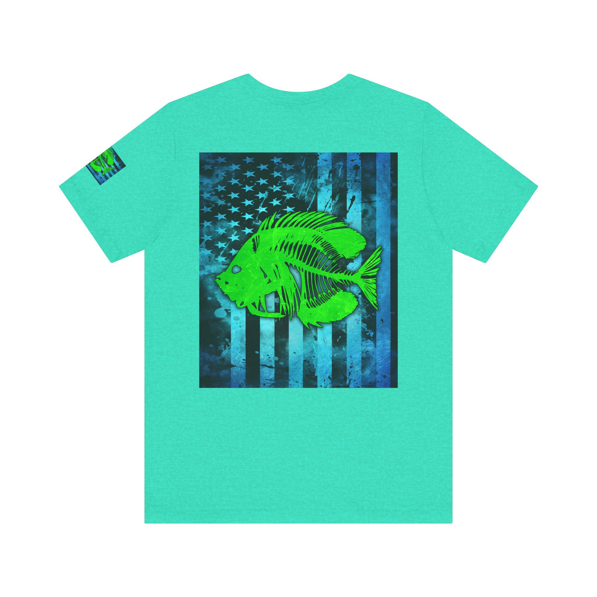 Green Pearch Angler Grunge American Flag Tee, Patriotic USA Shirt, Vintage American Flag