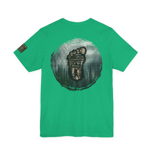 Bigfoot American Flag Camo Tee, Patriotic Sasquatch Shirt, USA Yetti Top, Men's Women's Unisex T-shirt, Cryptid Camouflage