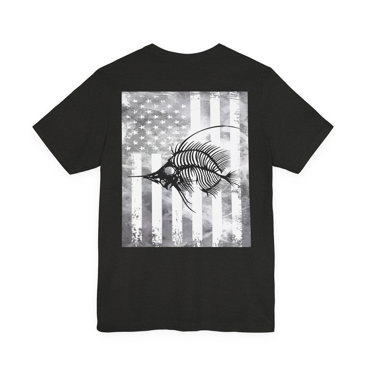 Fish Skeleton Grunge American Flag Tee, Patriotic USA Shirt, Vintage American Flag