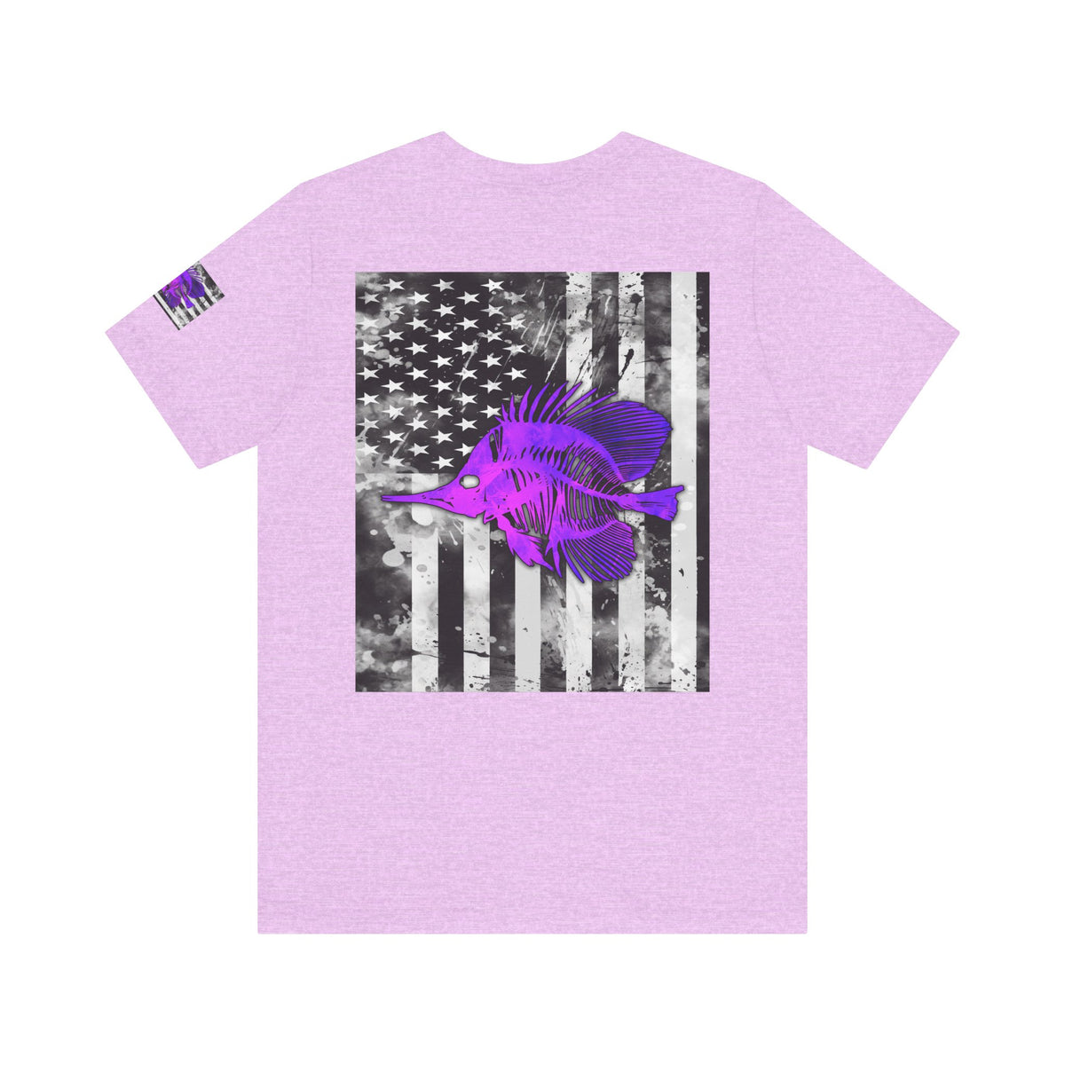 Purple Fish Angler Grunge American Flag Tee, Patriotic USA Shirt, Vintage American Flag