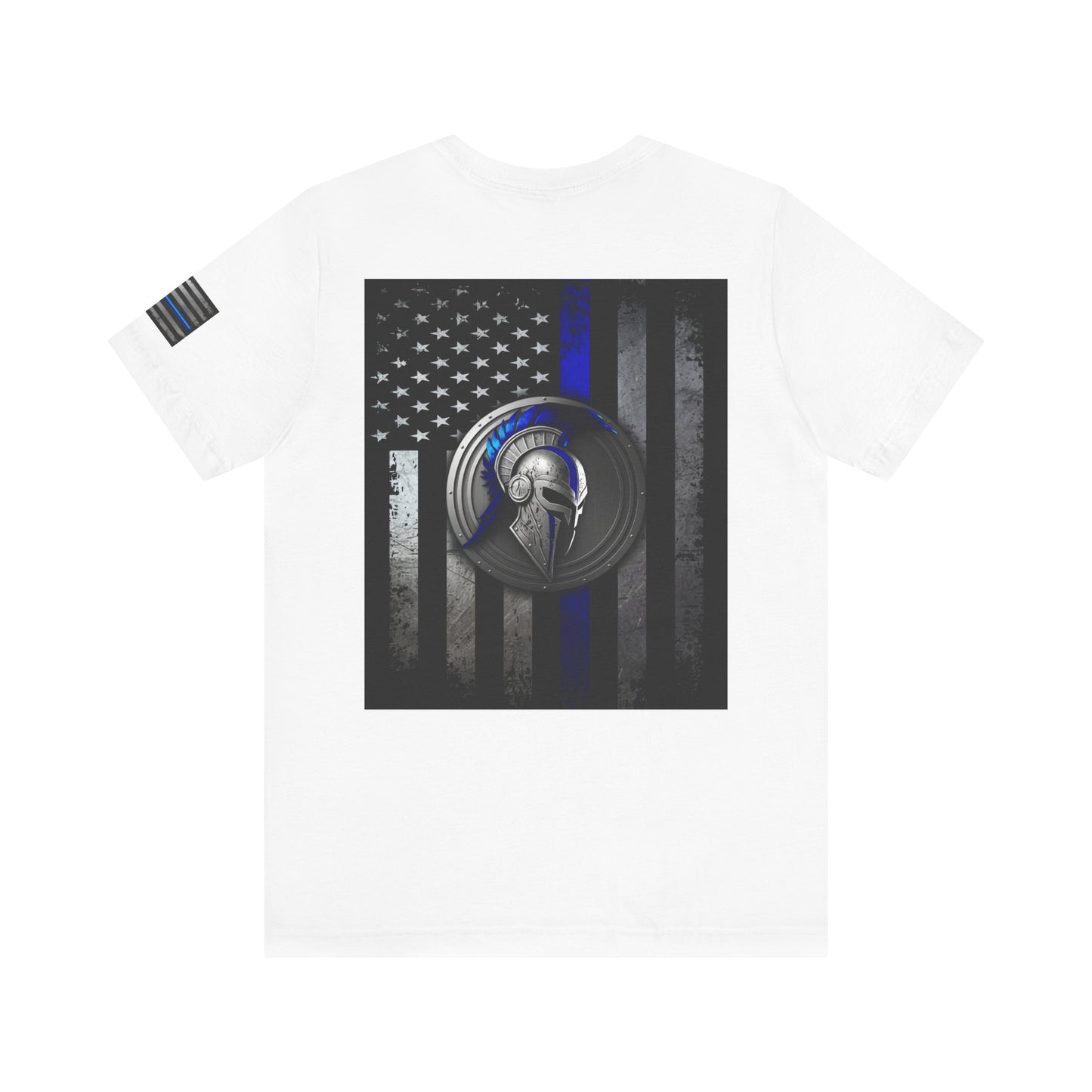 Spartan Helmet Flag Shirt – Thin Blue Line American Patriotic Tee for Law Enforcement Support