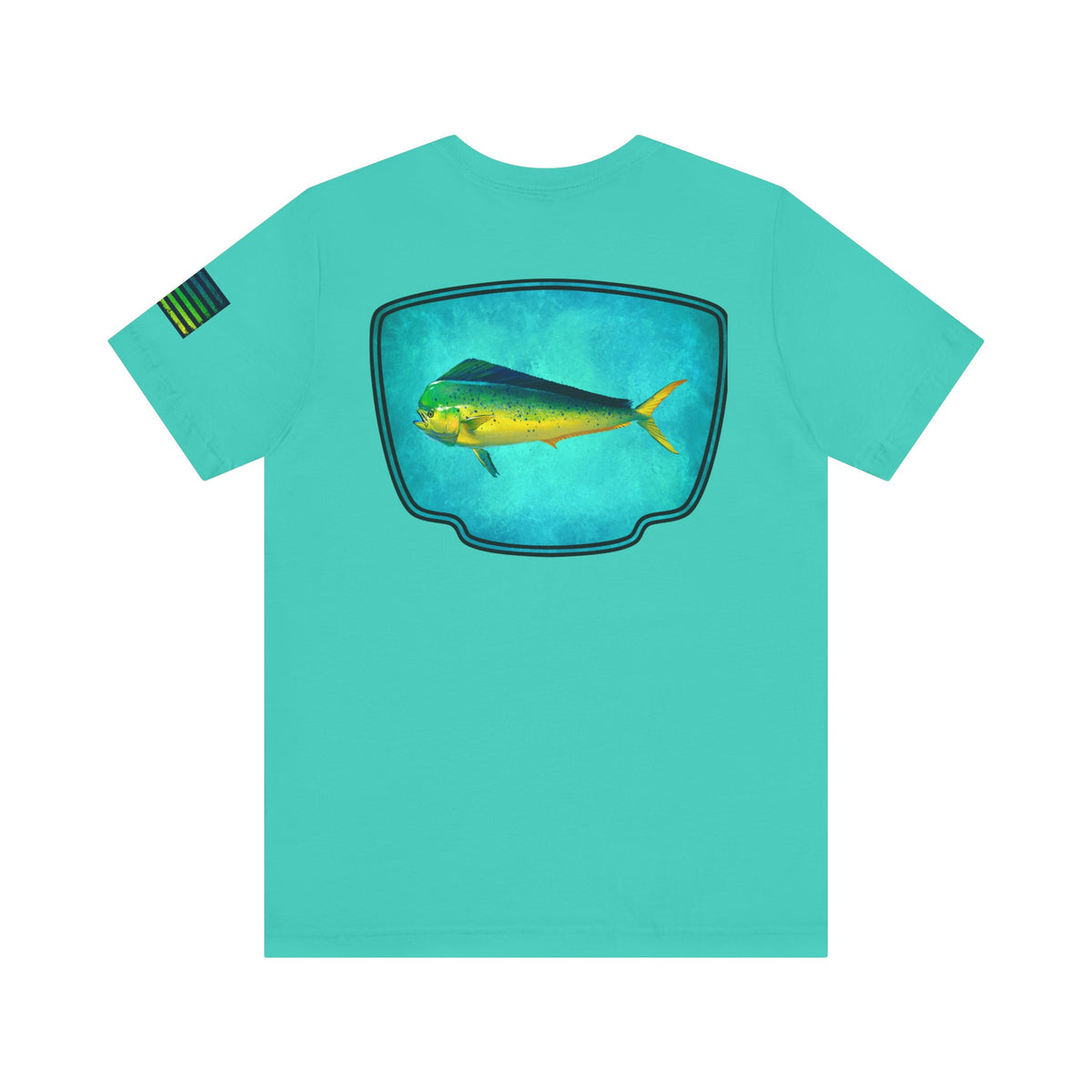 Vibrant Mahi Mahi Badge Tee – Ocean-Inspired Saltwater Fishing Shirt for Men