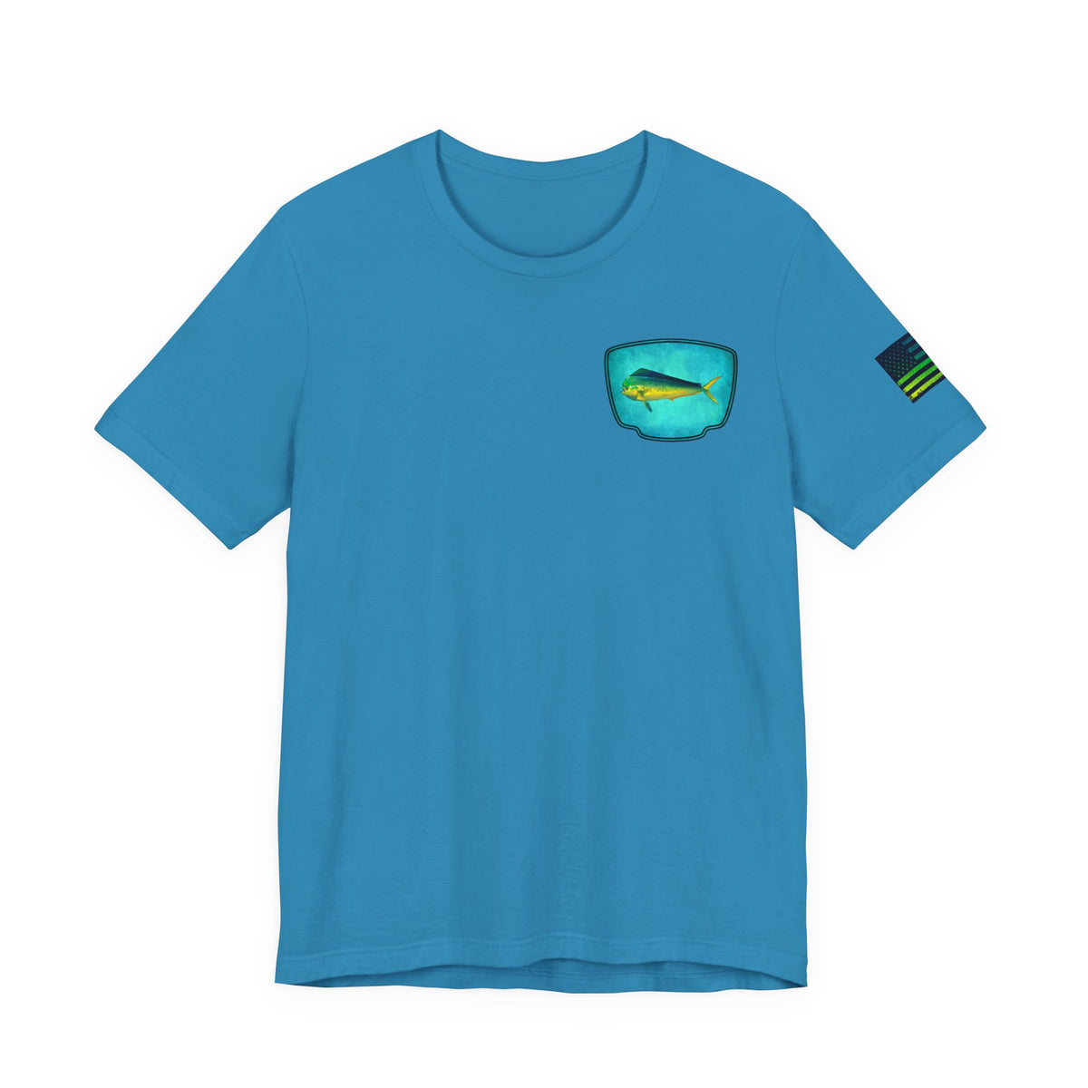 Vibrant Mahi Mahi Badge Tee – Ocean-Inspired Saltwater Fishing Shirt for Men